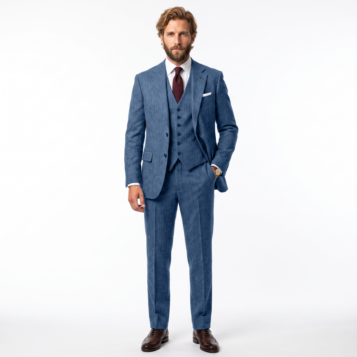 Ceehuteey Ceehuteey Men's Herringbone 3 Pieces Notch Lapel Men's Suits (Blazer+Vest+Pants)