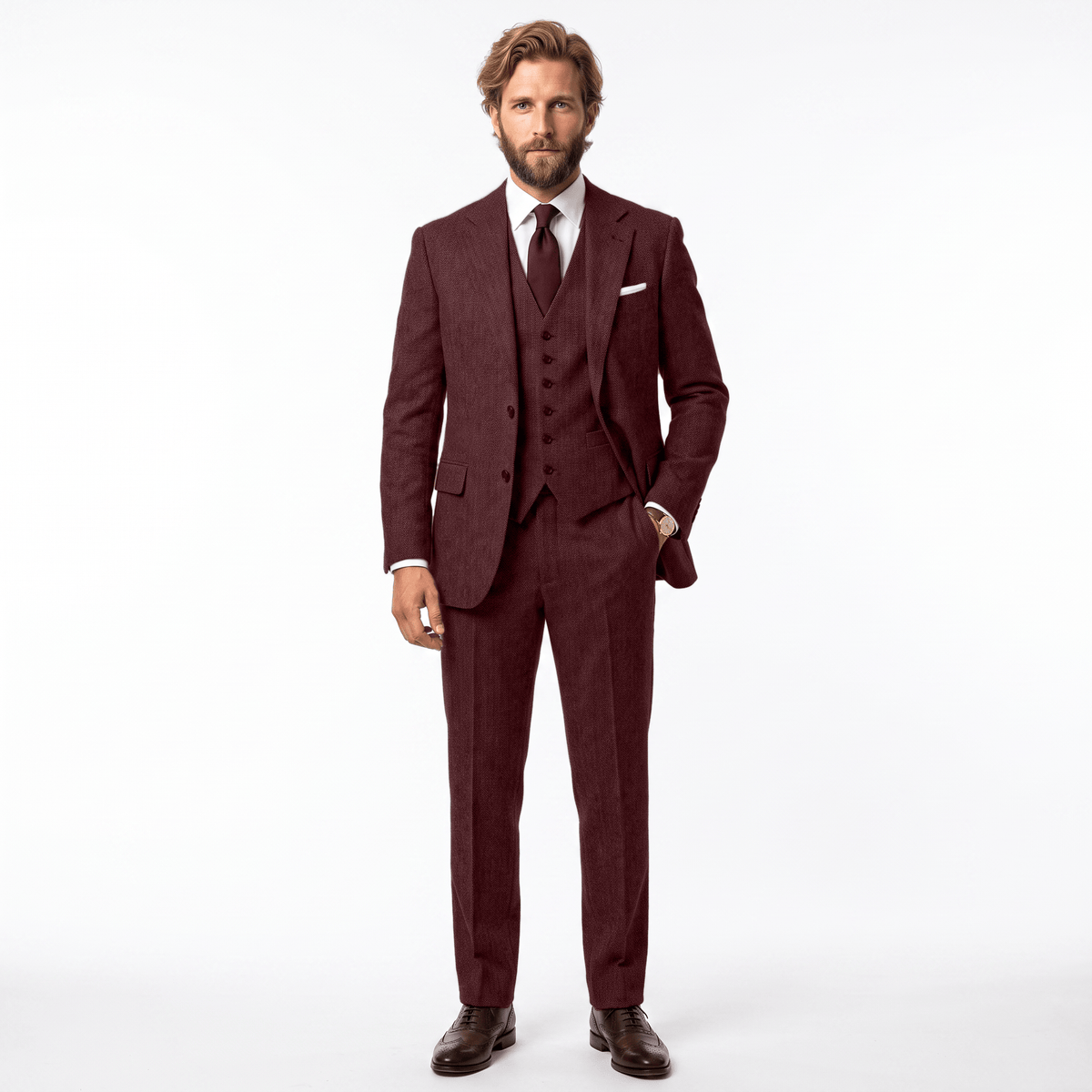 Ceehuteey Ceehuteey Men's Herringbone 3 Pieces Notch Lapel Men's Suits (Blazer+Vest+Pants)