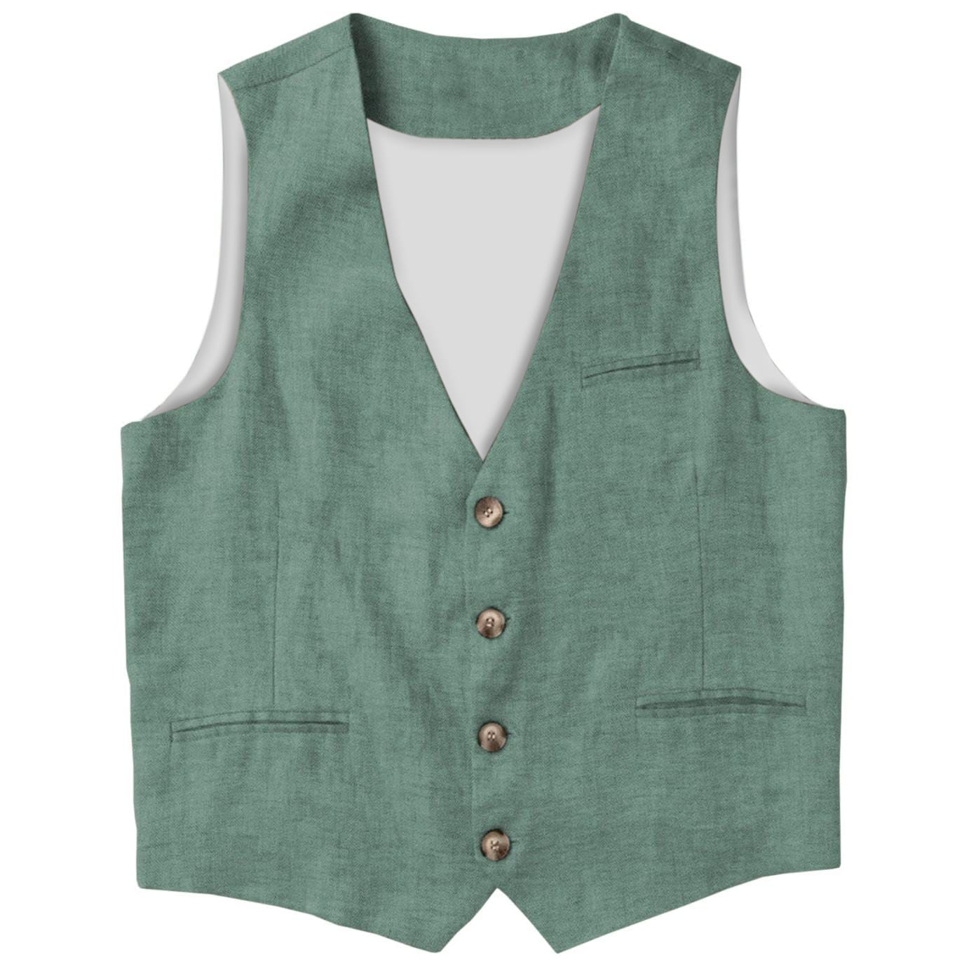 Ceehuteey Ceehuteey Men's Linen V Neck Vest Summer Leisure Waistcoat