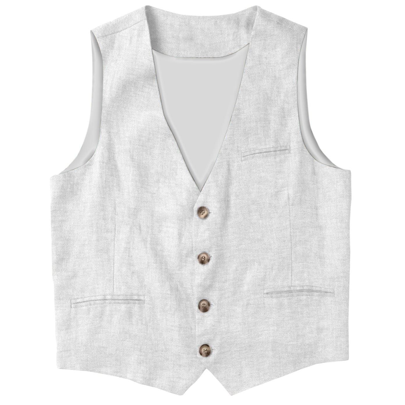 Ceehuteey Ceehuteey Men's Linen V Neck Vest Summer Leisure Waistcoat
