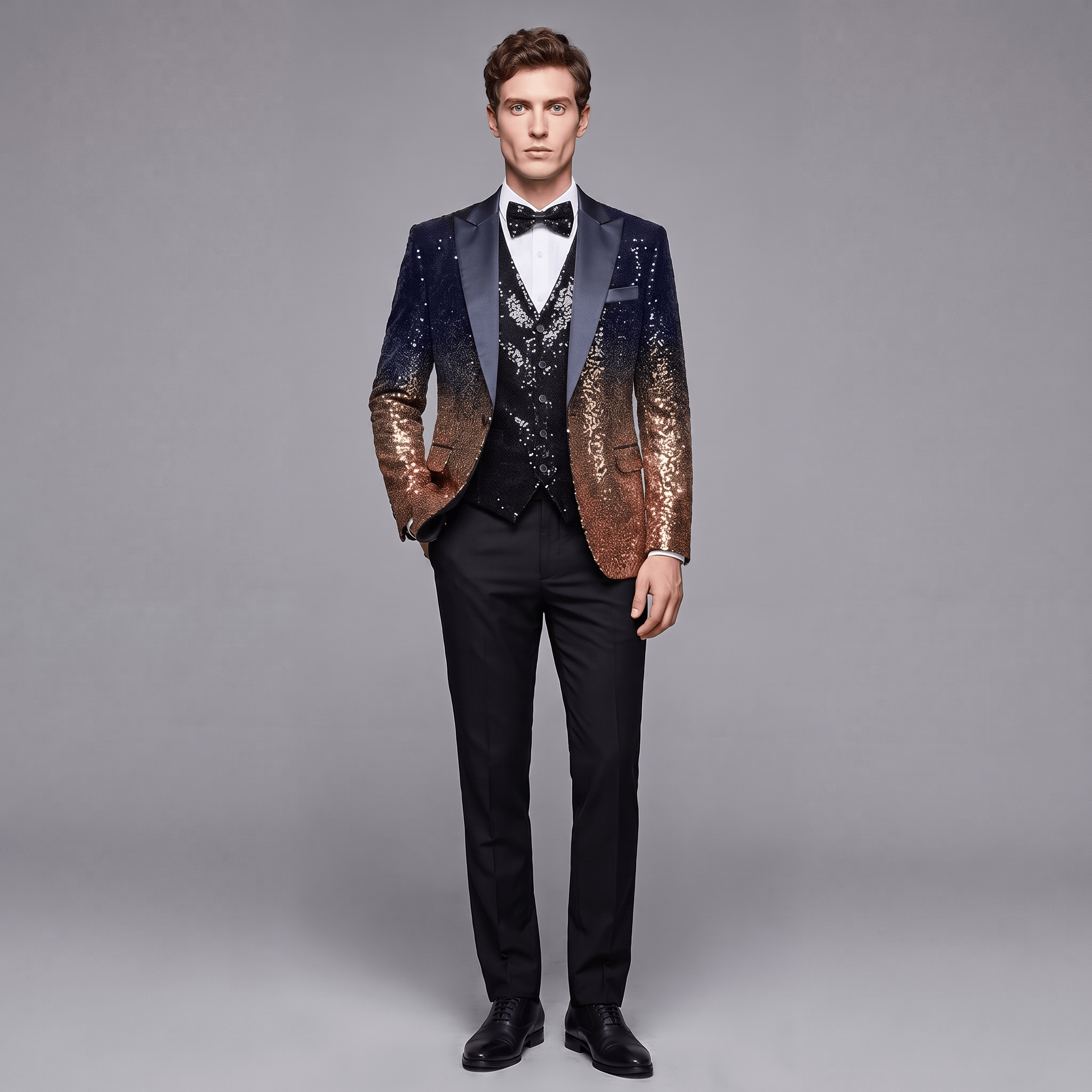 Ceehuteey Ceehuteey Men's Shiny Sequins 3 Piece Suit Blazer One Button Prom (Blazer + Vest + Pants)