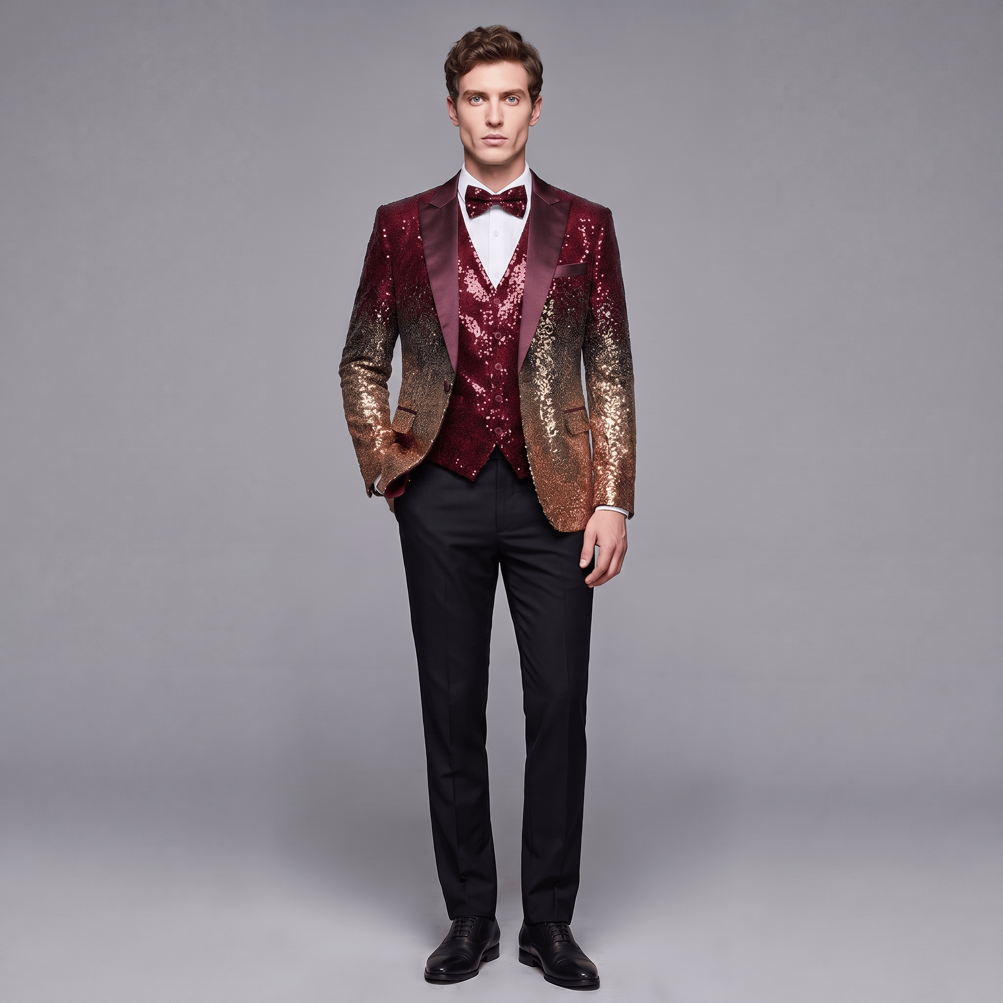 Ceehuteey Ceehuteey Men's Shiny Sequins 3 Piece Suit Blazer One Button Prom (Blazer + Vest + Pants)