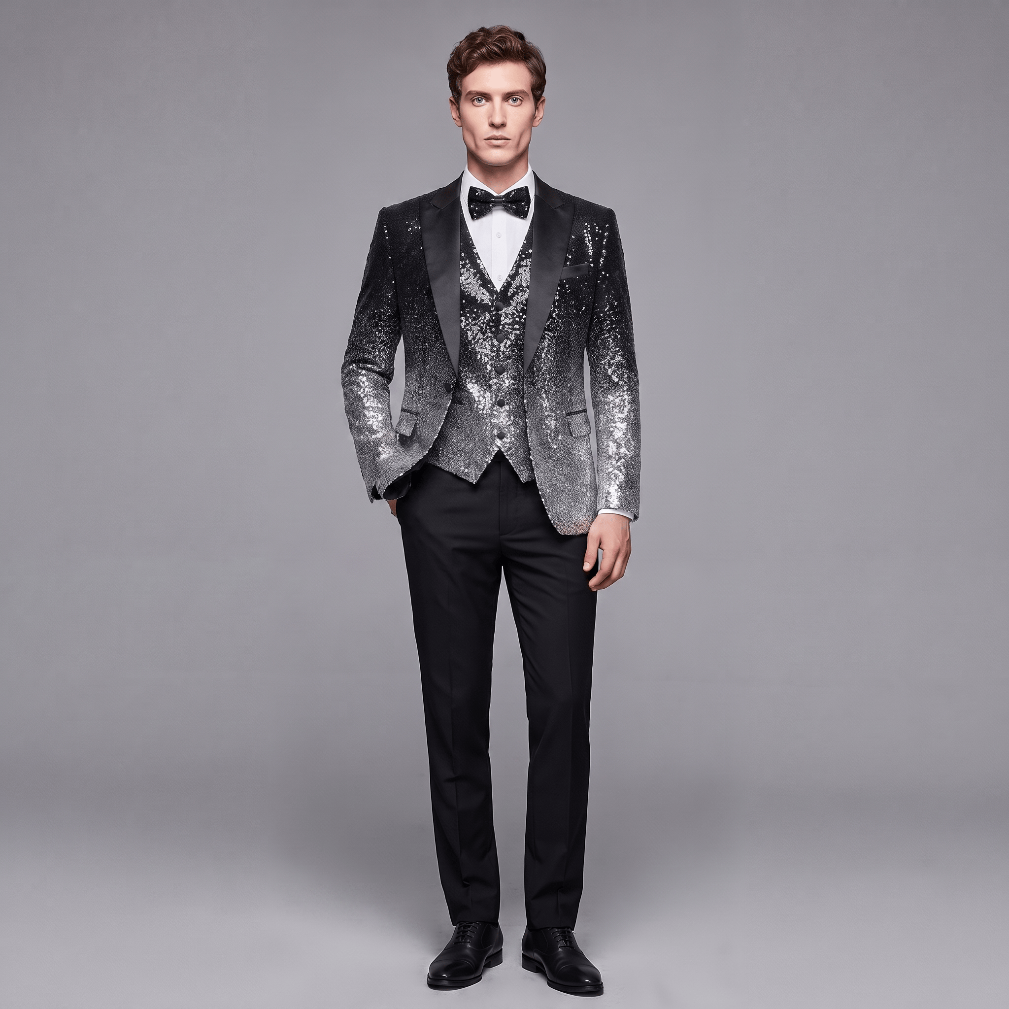 Ceehuteey Ceehuteey Men's Shiny Sequins 3 Piece Suit Blazer One Button Prom (Blazer + Vest + Pants)