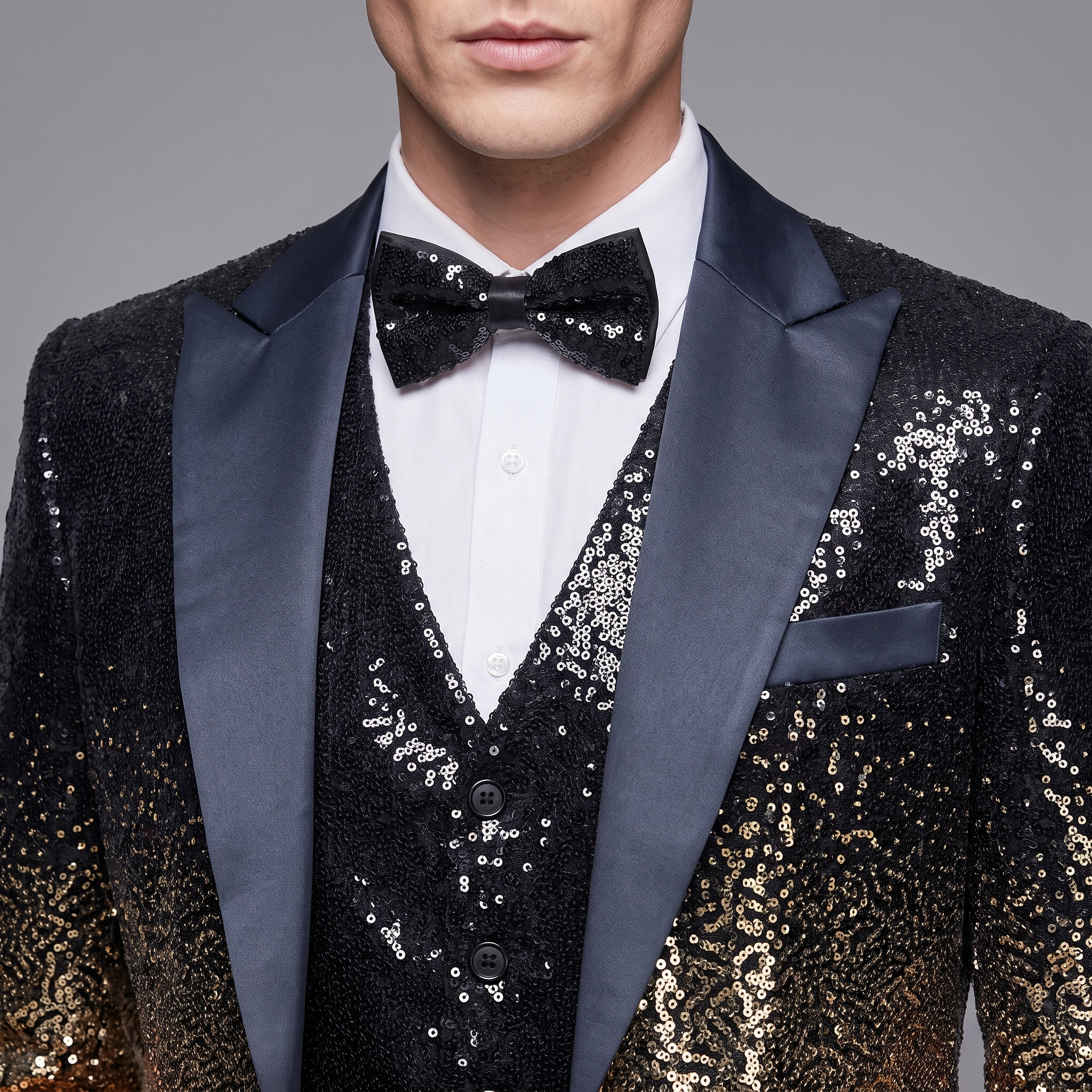 Ceehuteey Ceehuteey Men's Shiny Sequins 3 Piece Suit Blazer One Button Prom (Blazer + Vest + Pants)
