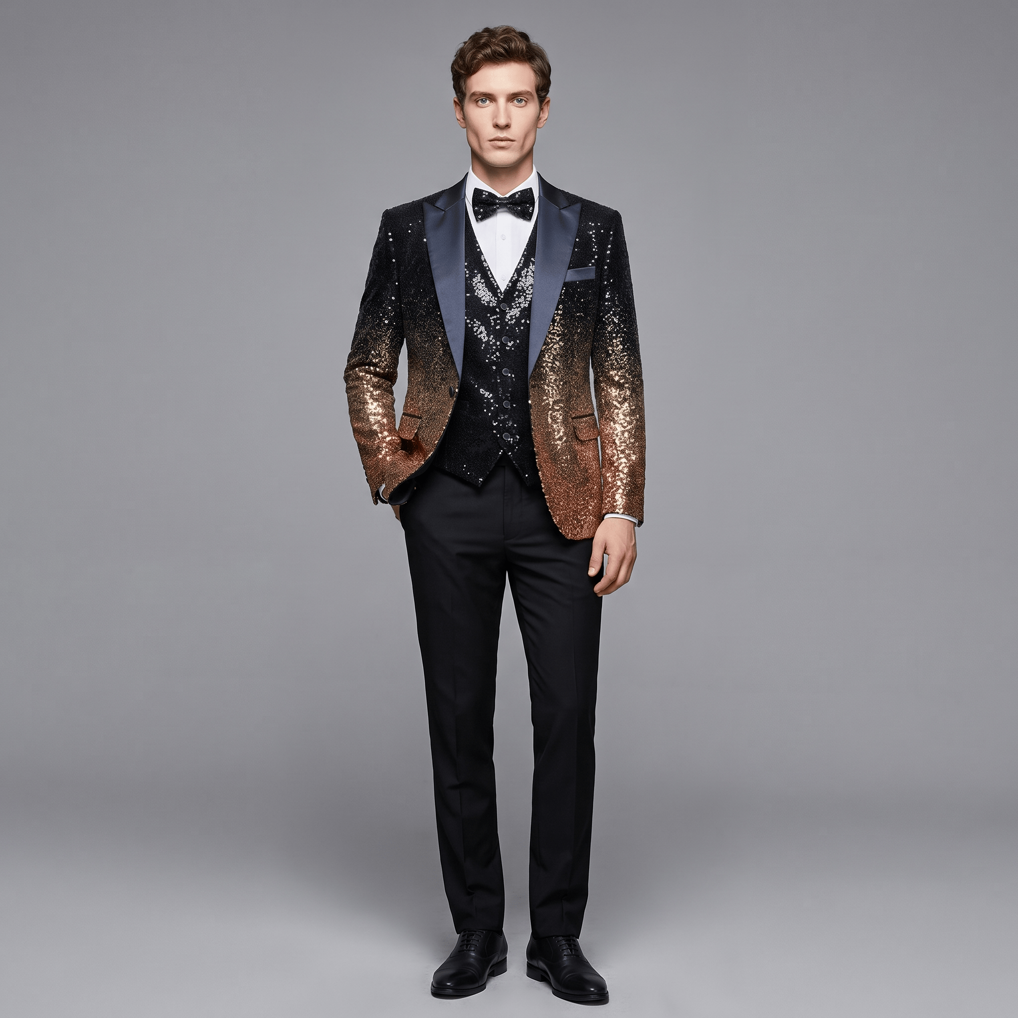 Ceehuteey Ceehuteey Men's Shiny Sequins 3 Piece Suit Blazer One Button Prom (Blazer + Vest + Pants)