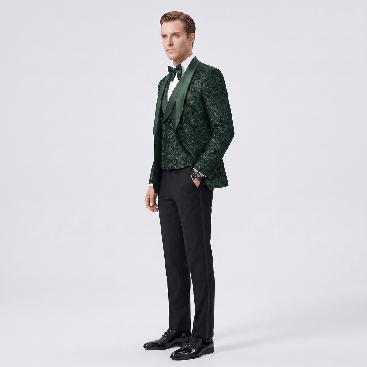 Ceehuteey Ceehuteey Men's Shiny Sequins 3 Pieces Shawl Lapel Men's Suit  (Blazer + Vest + Pants)