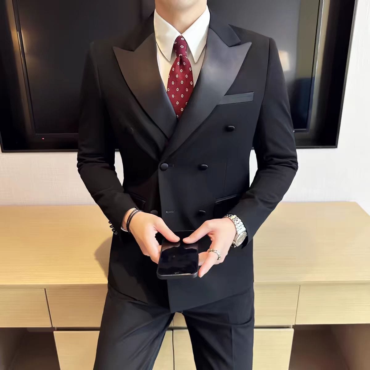 ceehuteey Ceehuteey Men's Suit Casual  Double Breasted 2 Piece Business Wedding (Blazer+Pants)