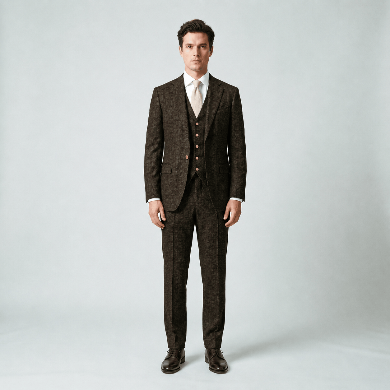 Ceehuteey Ceehuteey Mens Tweed Herringbone Suits 3 Piece Suits Groom Suits