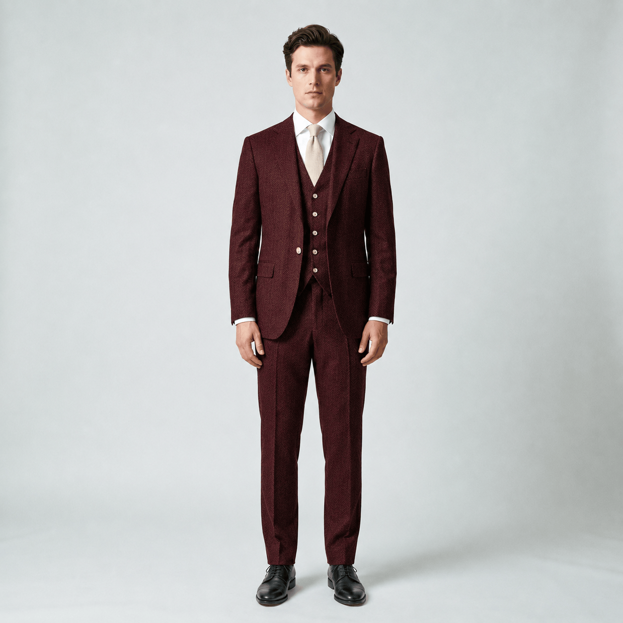 Ceehuteey Ceehuteey Mens Tweed Herringbone Suits 3 Piece Suits Groom Suits