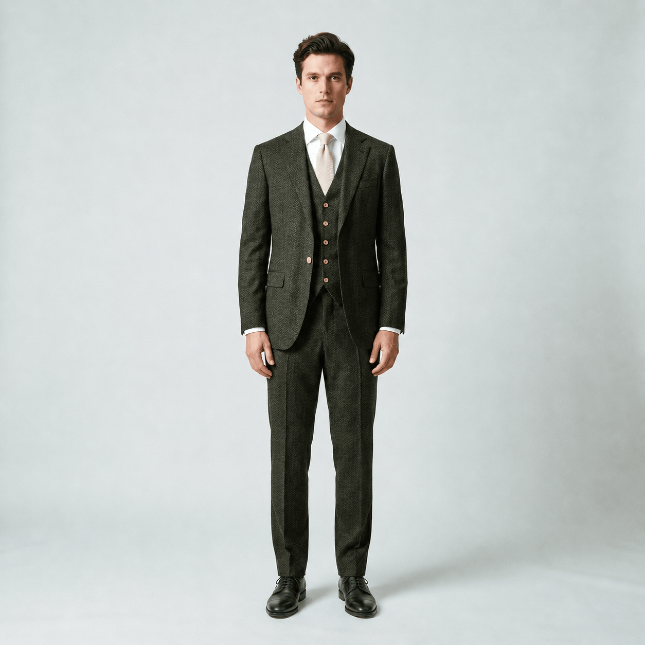 Ceehuteey Ceehuteey Mens Tweed Herringbone Suits 3 Piece Suits Groom Suits