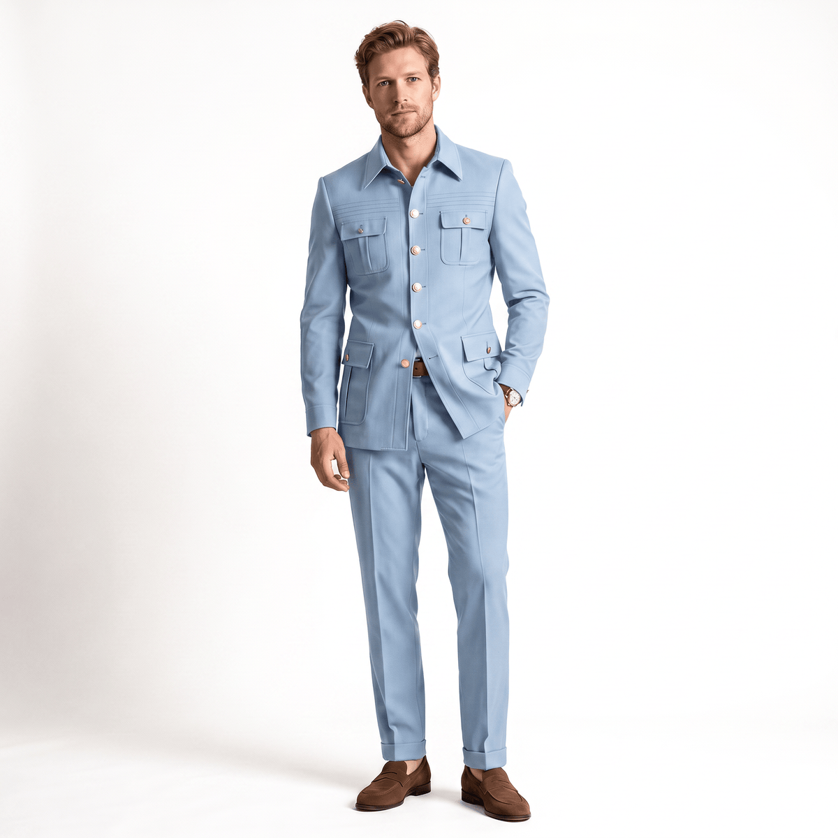 Ceehuteey Ceehuteey Stylish Men's 2 Pieces Stand Collar Flat Men's Suits (Blazer+Pants)