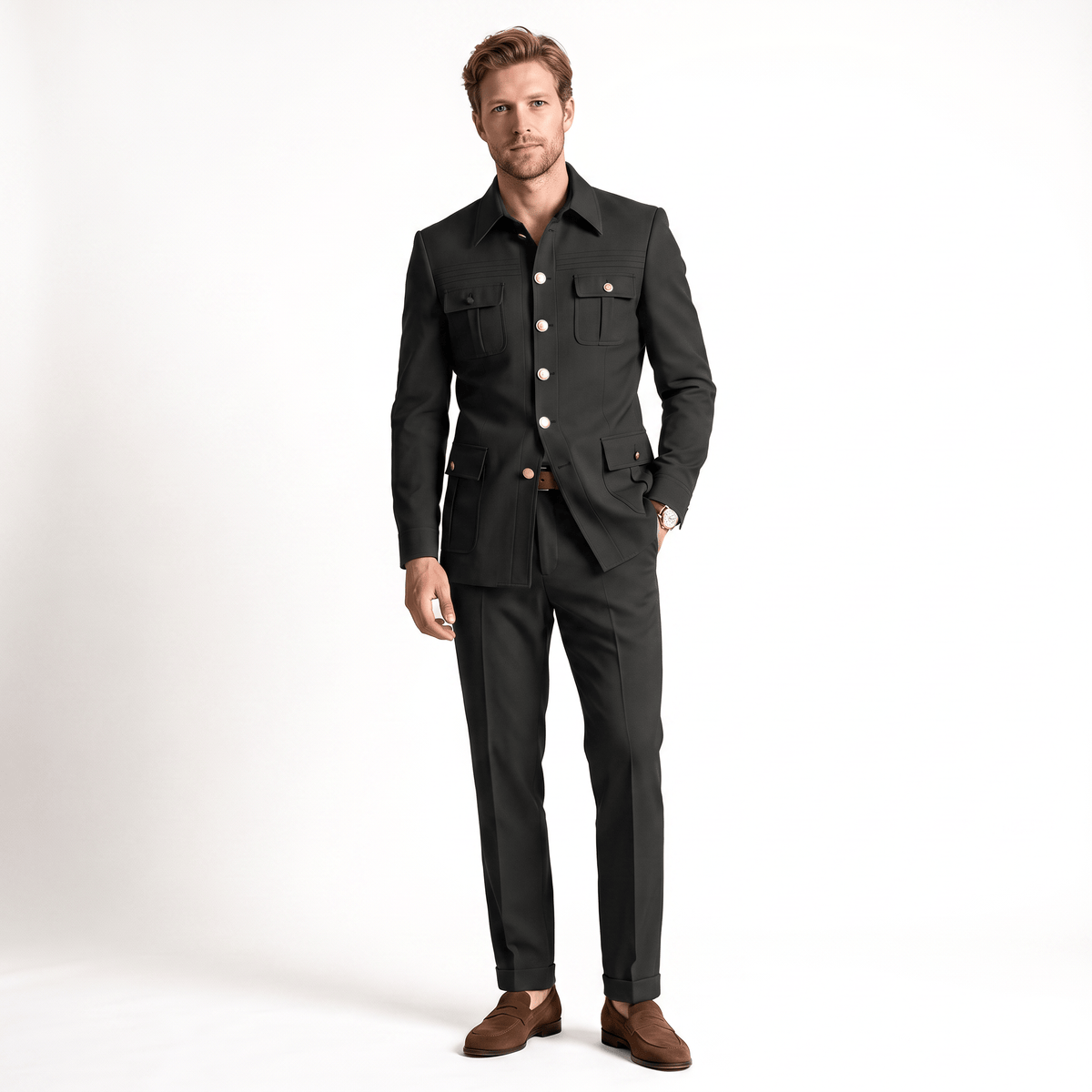 Ceehuteey Ceehuteey Stylish Men's 2 Pieces Stand Collar Flat Men's Suits (Blazer+Pants)
