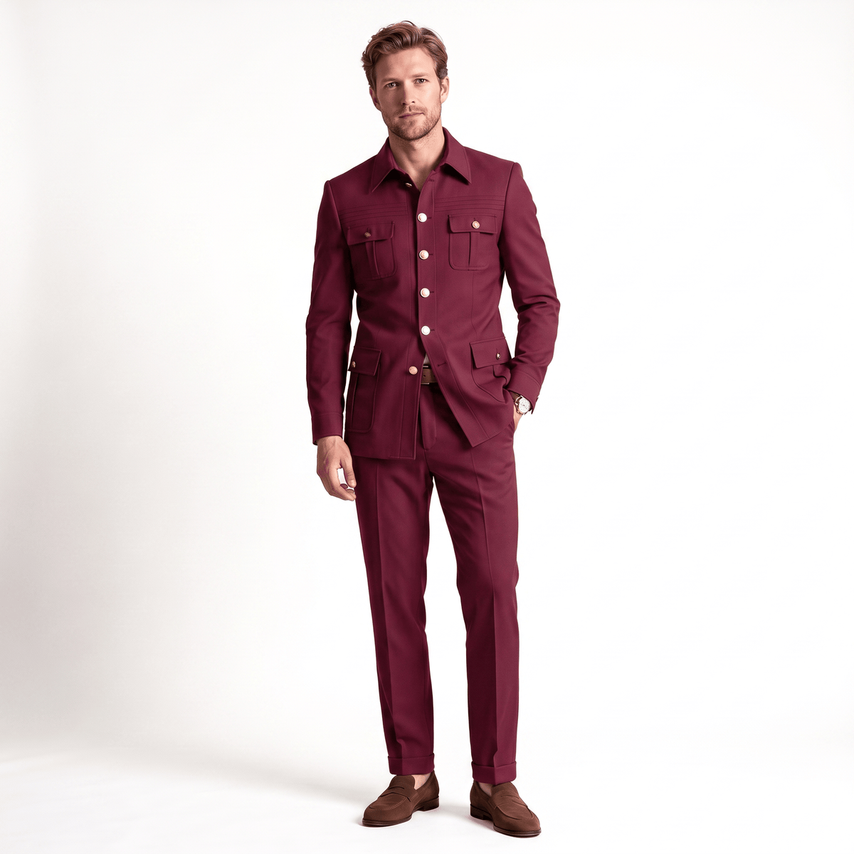 Ceehuteey Ceehuteey Stylish Men's 2 Pieces Stand Collar Flat Men's Suits (Blazer+Pants)