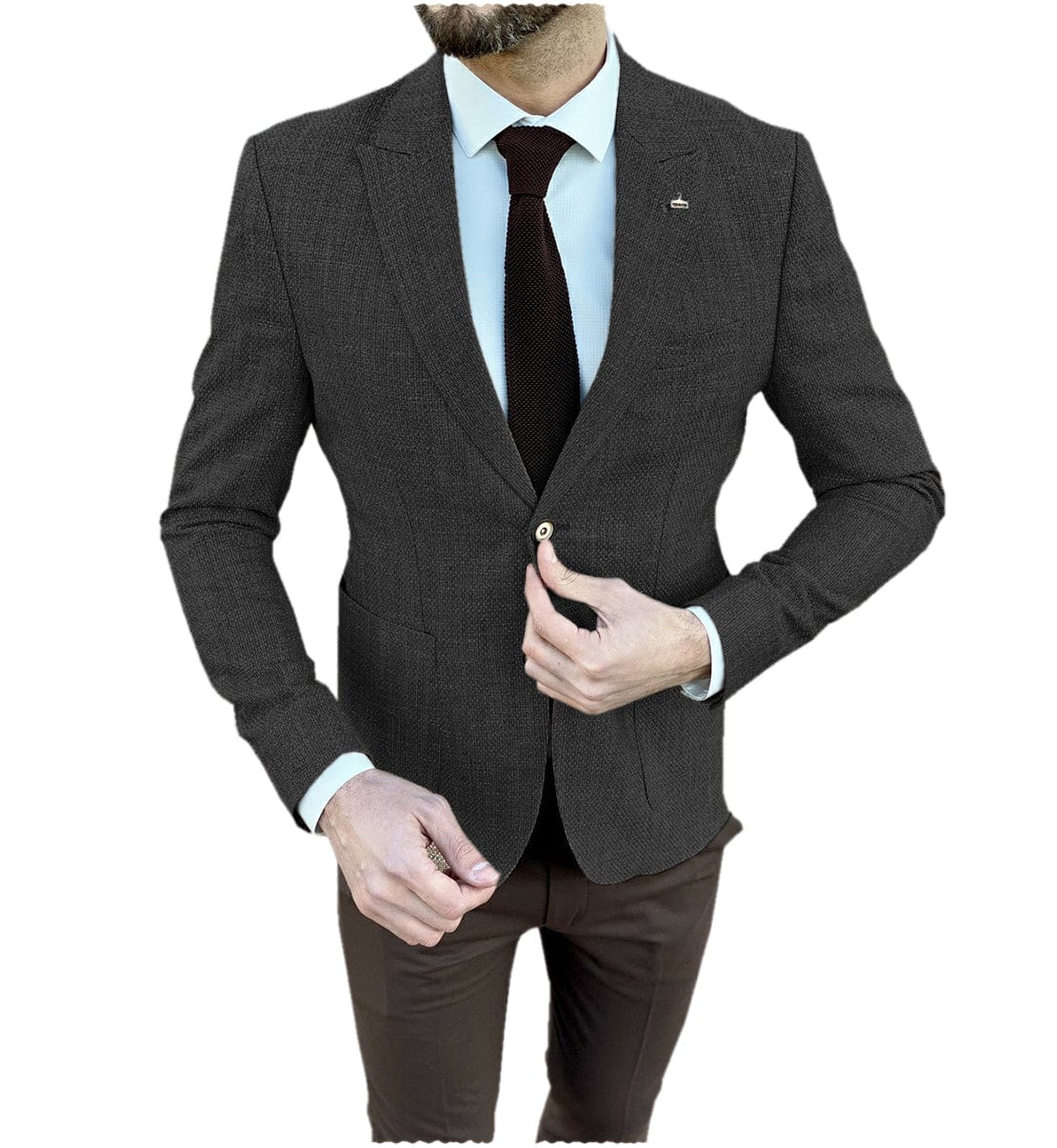 ceehuteey Classic Business Men's Tweed Peak Lapel  Suit Blazer