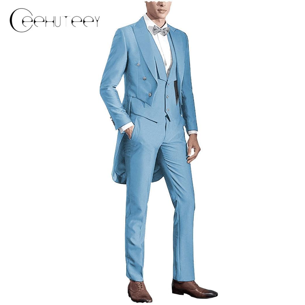 ceehuteey Classic Men's 3 Pieces Tailcoat Slim Fit Peak Lapel Tuxedos Swallow-Tailed Coat Groomsmen (Blazer+vest+Pants)