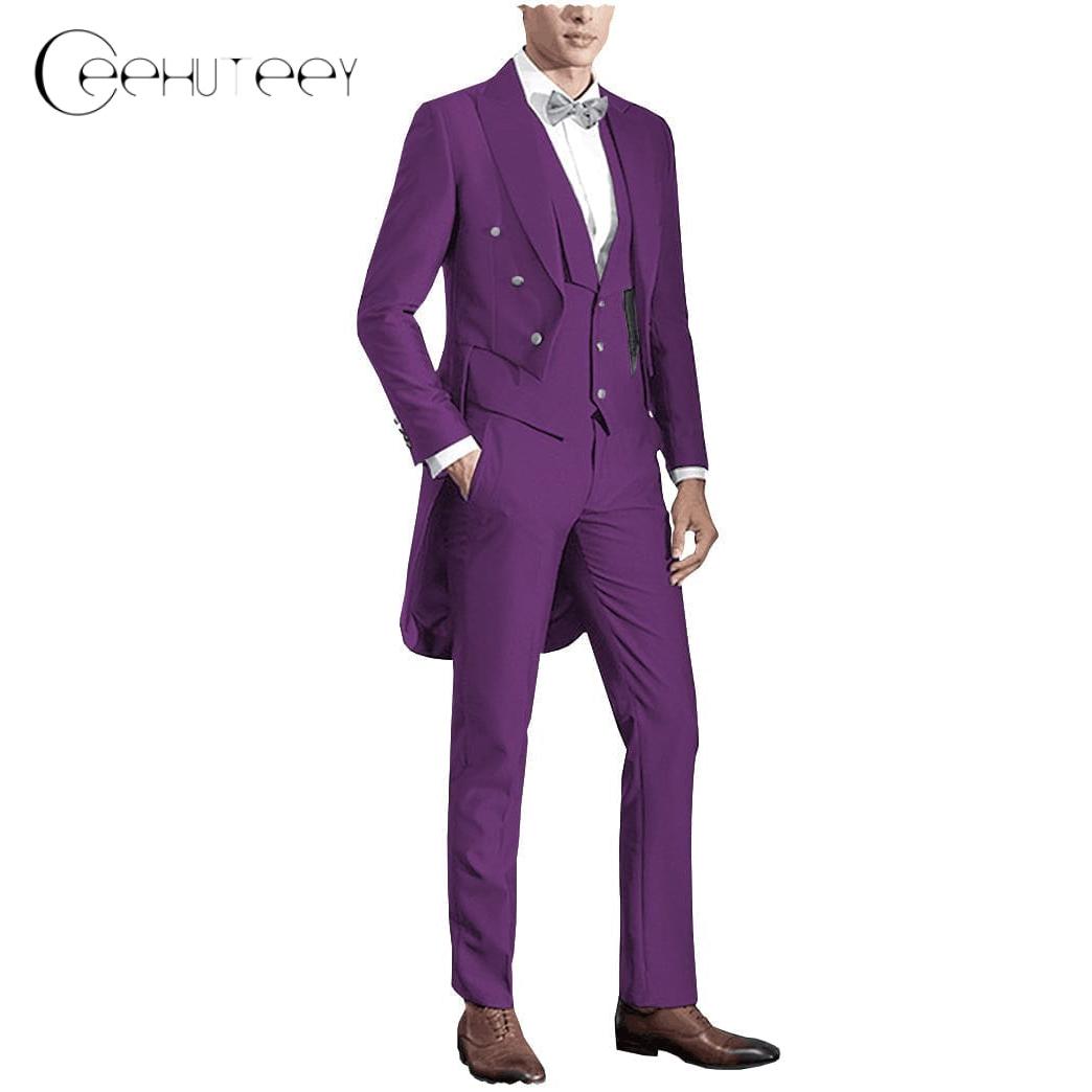 ceehuteey Classic Men's 3 Pieces Tailcoat Slim Fit Peak Lapel Tuxedos Swallow-Tailed Coat Groomsmen (Blazer+vest+Pants)