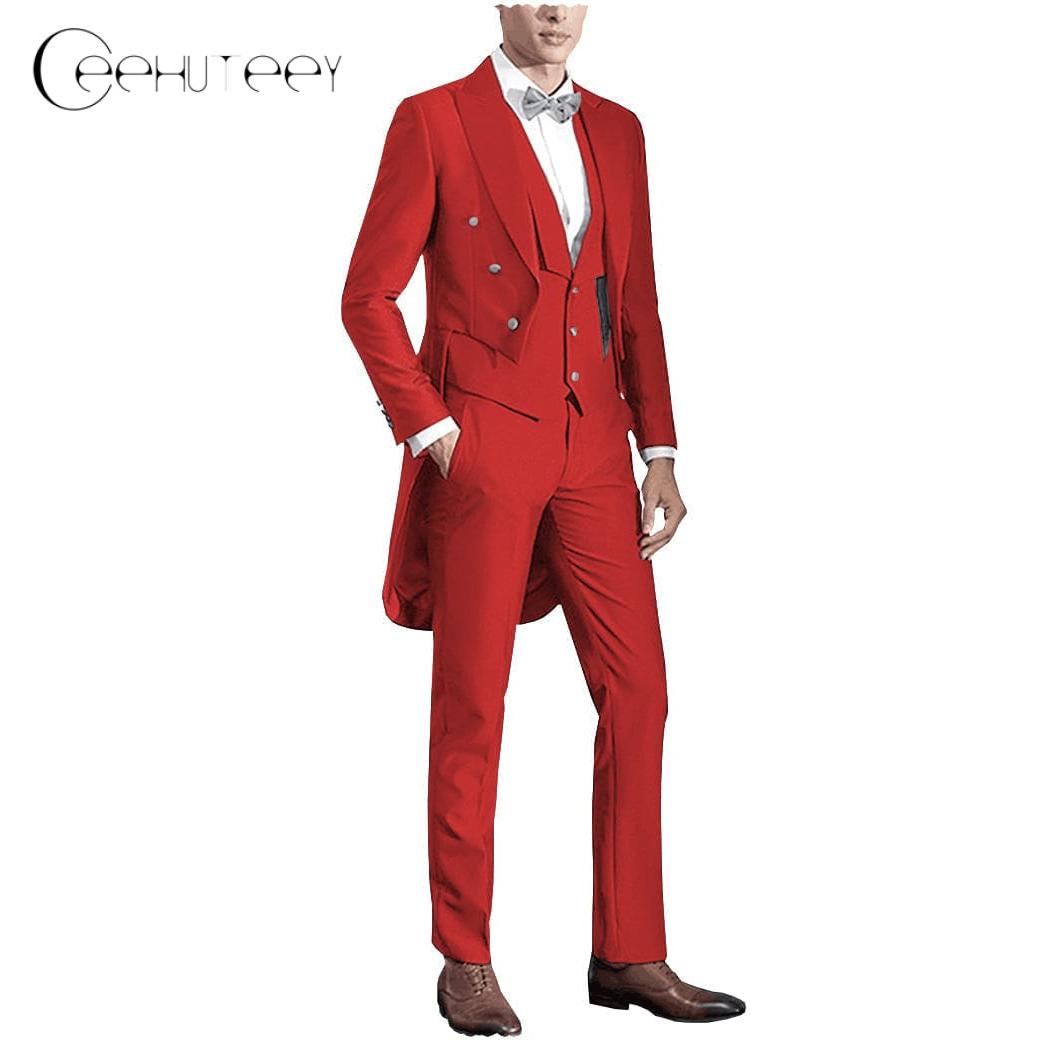 ceehuteey Classic Men's 3 Pieces Tailcoat Slim Fit Peak Lapel Tuxedos Swallow-Tailed Coat Groomsmen (Blazer+vest+Pants)