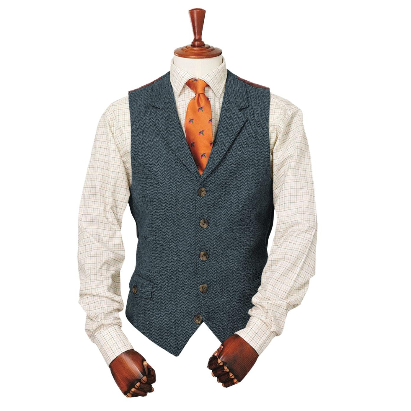 ceehuteey Copy of Men's Classic vintage Herringbone Notch Lapel Waistcoat