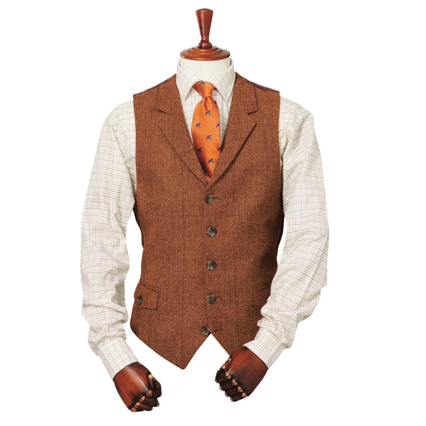 ceehuteey Copy of Men's Classic vintage Herringbone Notch Lapel Waistcoat