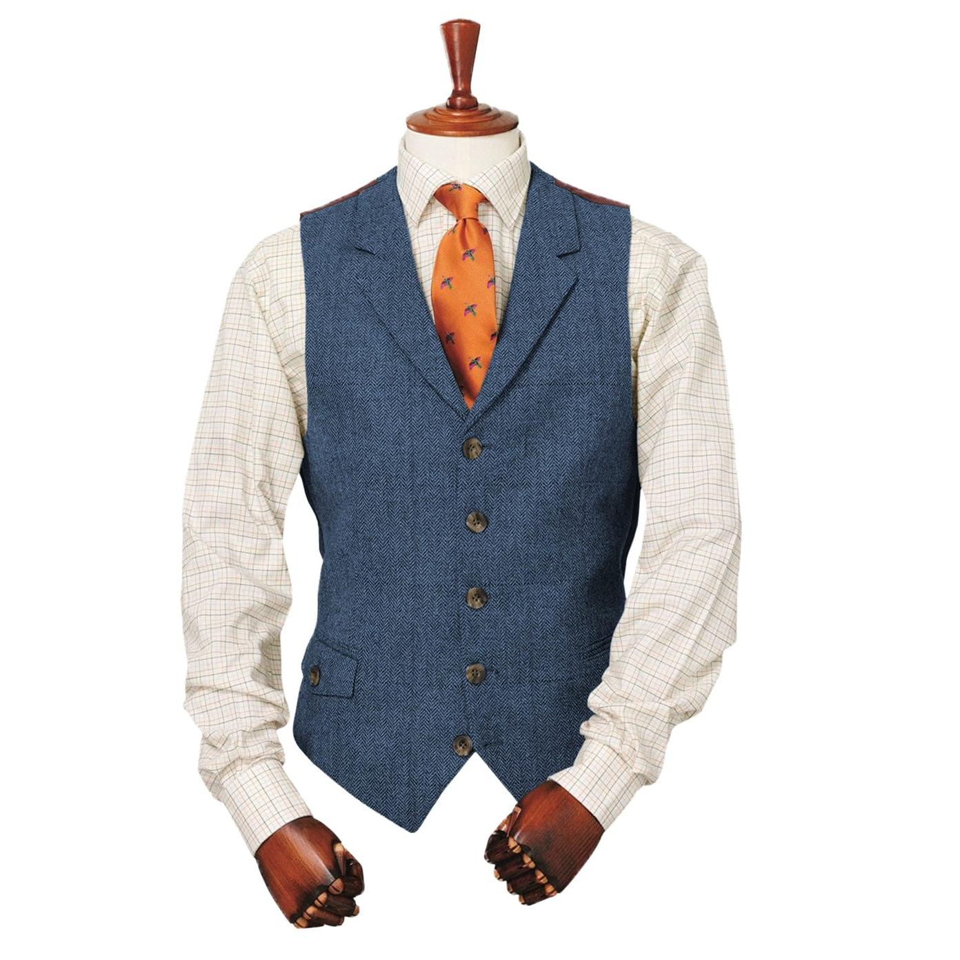 ceehuteey Copy of Men's Classic vintage Herringbone Notch Lapel Waistcoat