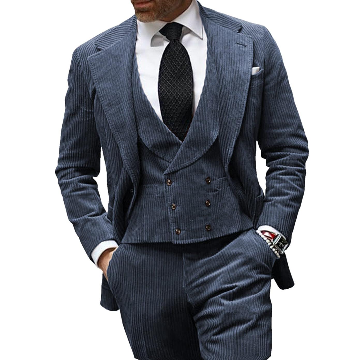 ceehuteey Corduroy Men's 3 Pieces Regular Fit Blazer (Blazer+vest+Pants)