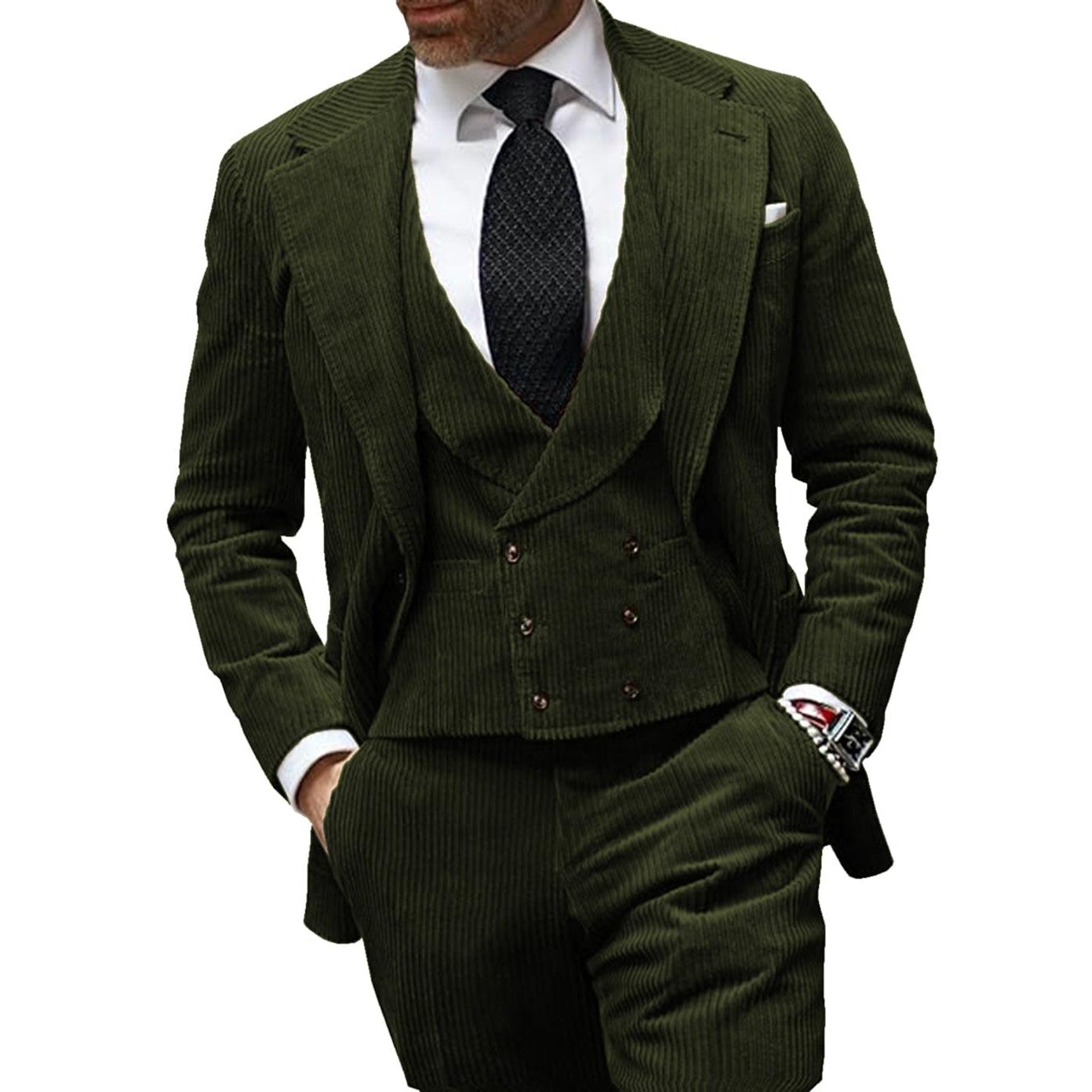 ceehuteey Corduroy Men's 3 Pieces Regular Fit Blazer (Blazer+vest+Pants)