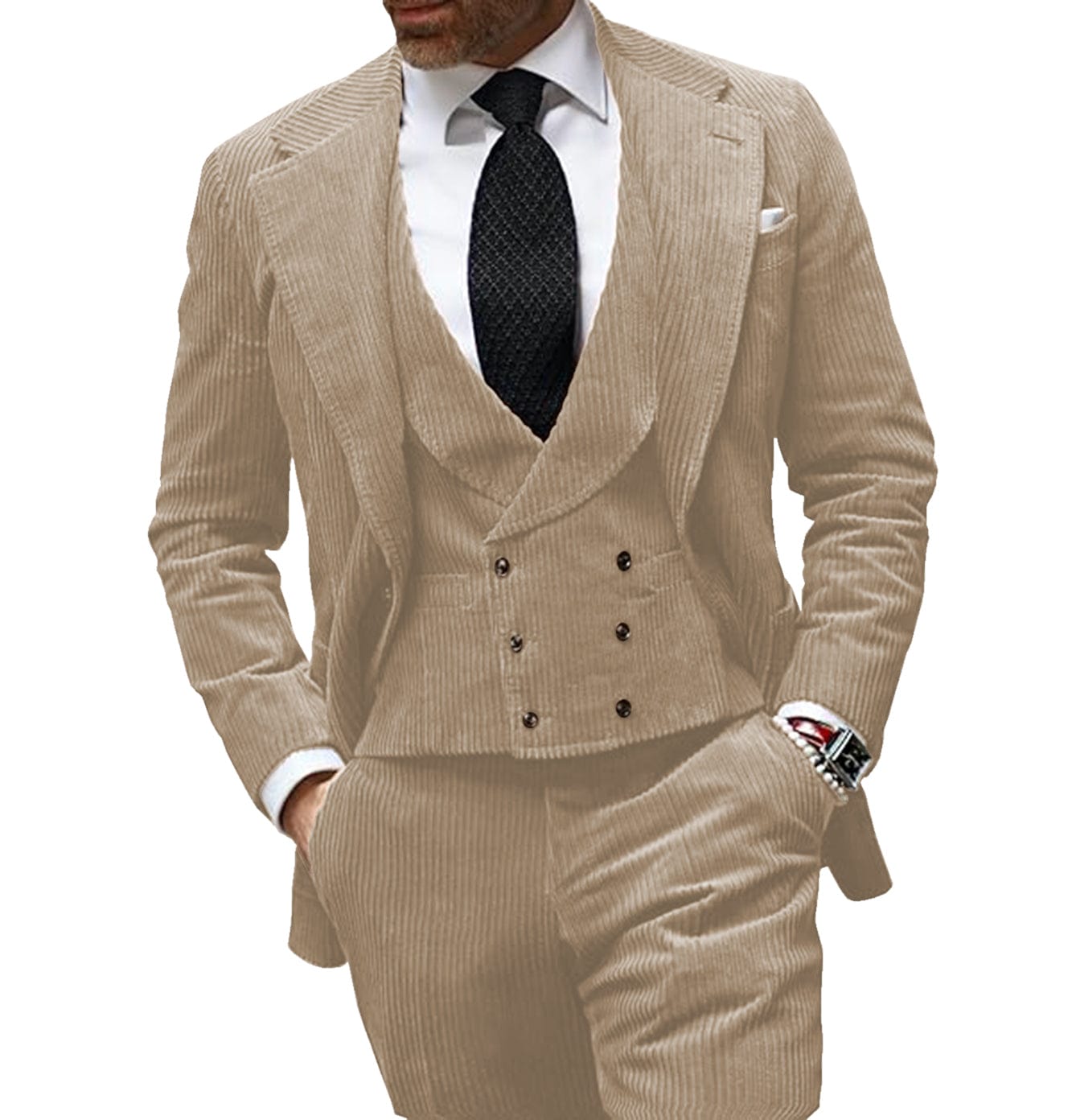 ceehuteey Corduroy Men's 3 Pieces Regular Fit Blazer (Blazer+vest+Pants)