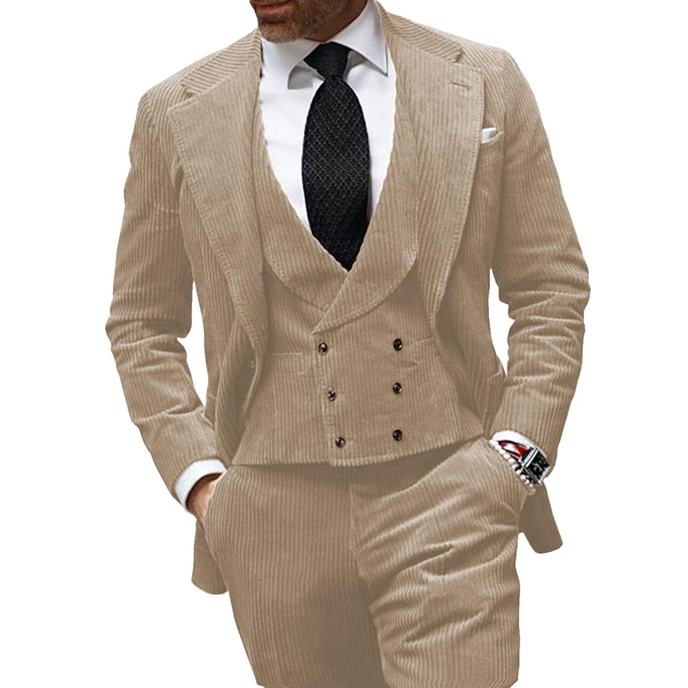 ceehuteey Corduroy Men's 3 Pieces Regular Fit Blazer (Blazer+vest+Pants)