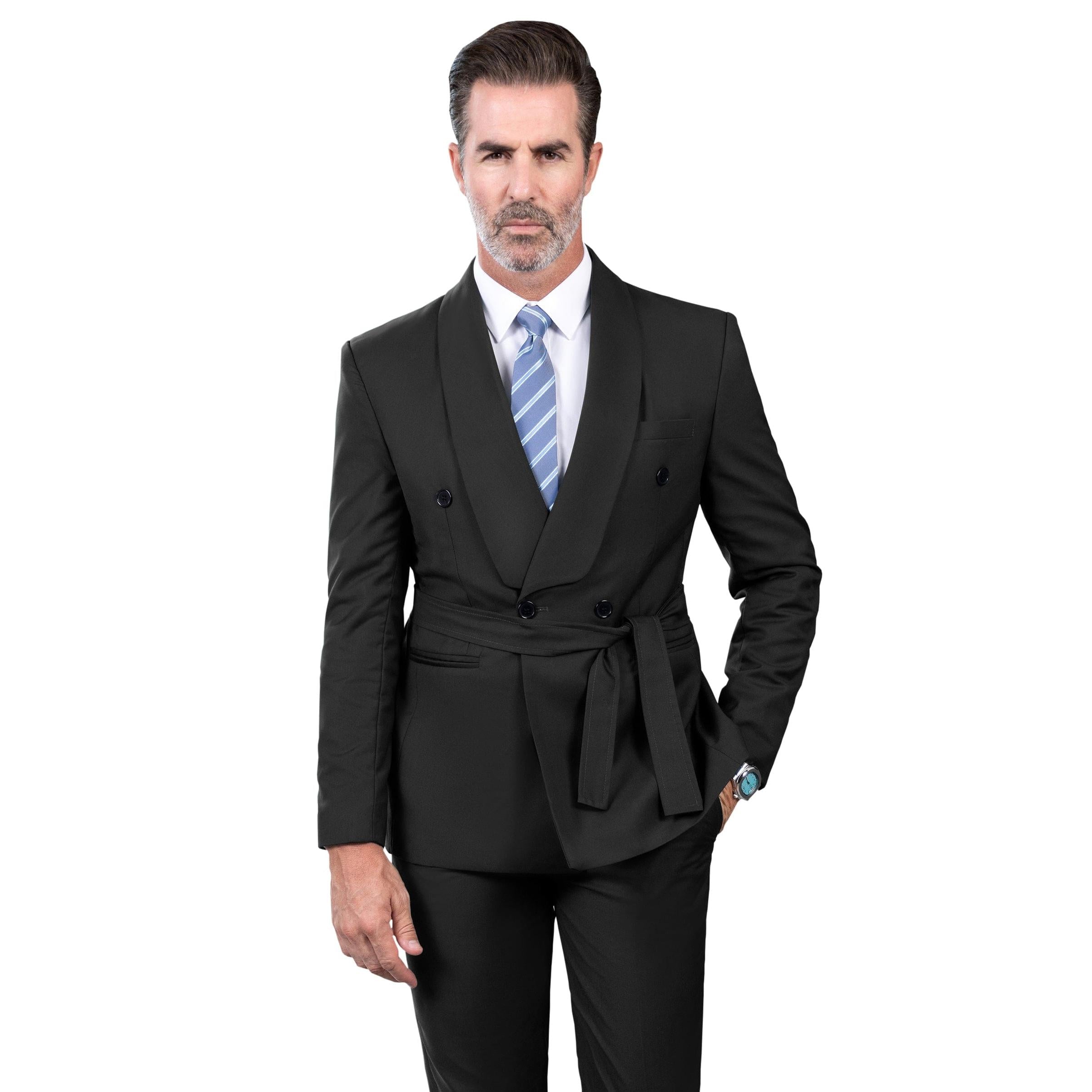 ceehuteey Fashion Casual Men's 2 Pieces  Shawl Lapel Double Breasted Suit (Blazer+Pants)