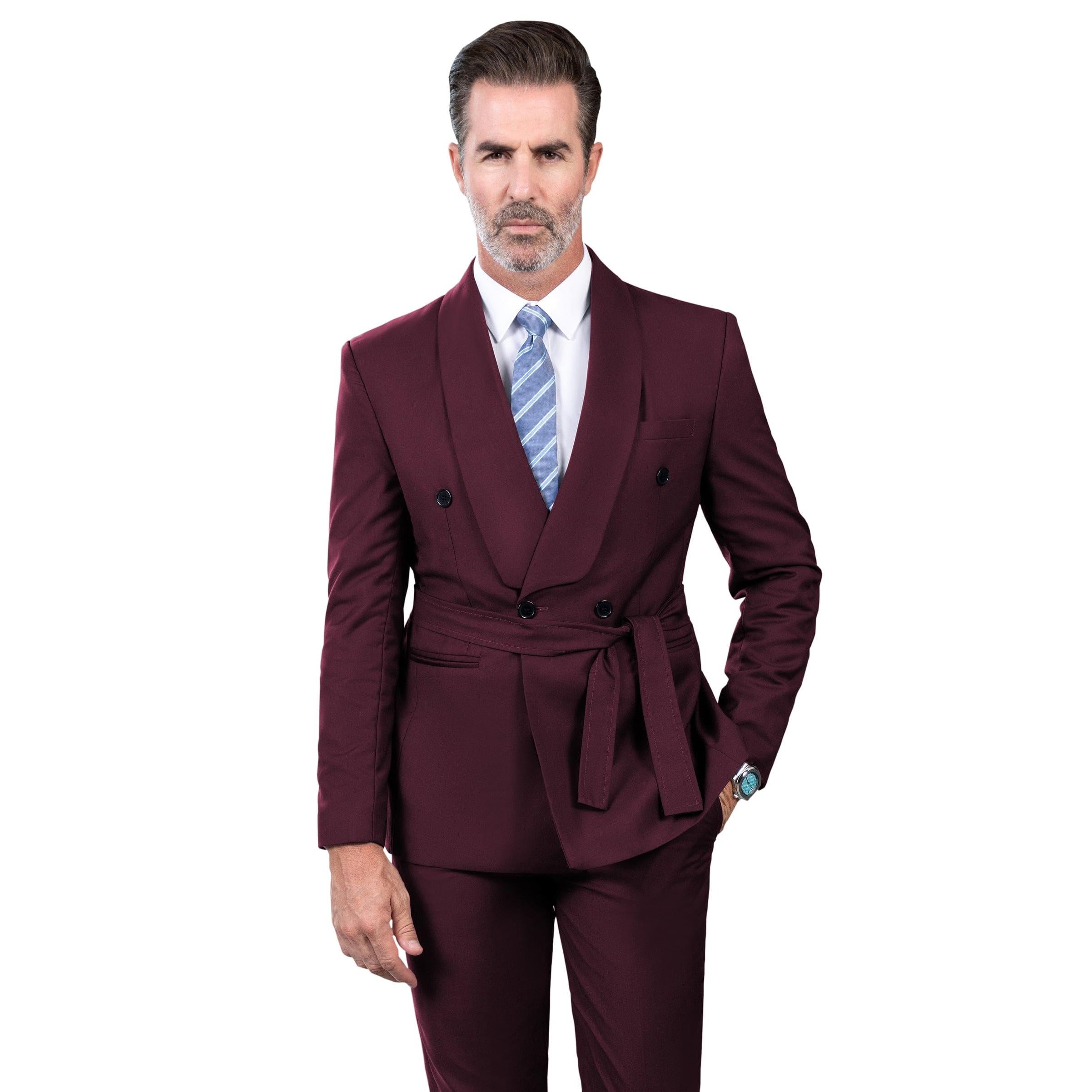 ceehuteey Fashion Casual Men's 2 Pieces  Shawl Lapel Double Breasted Suit (Blazer+Pants)