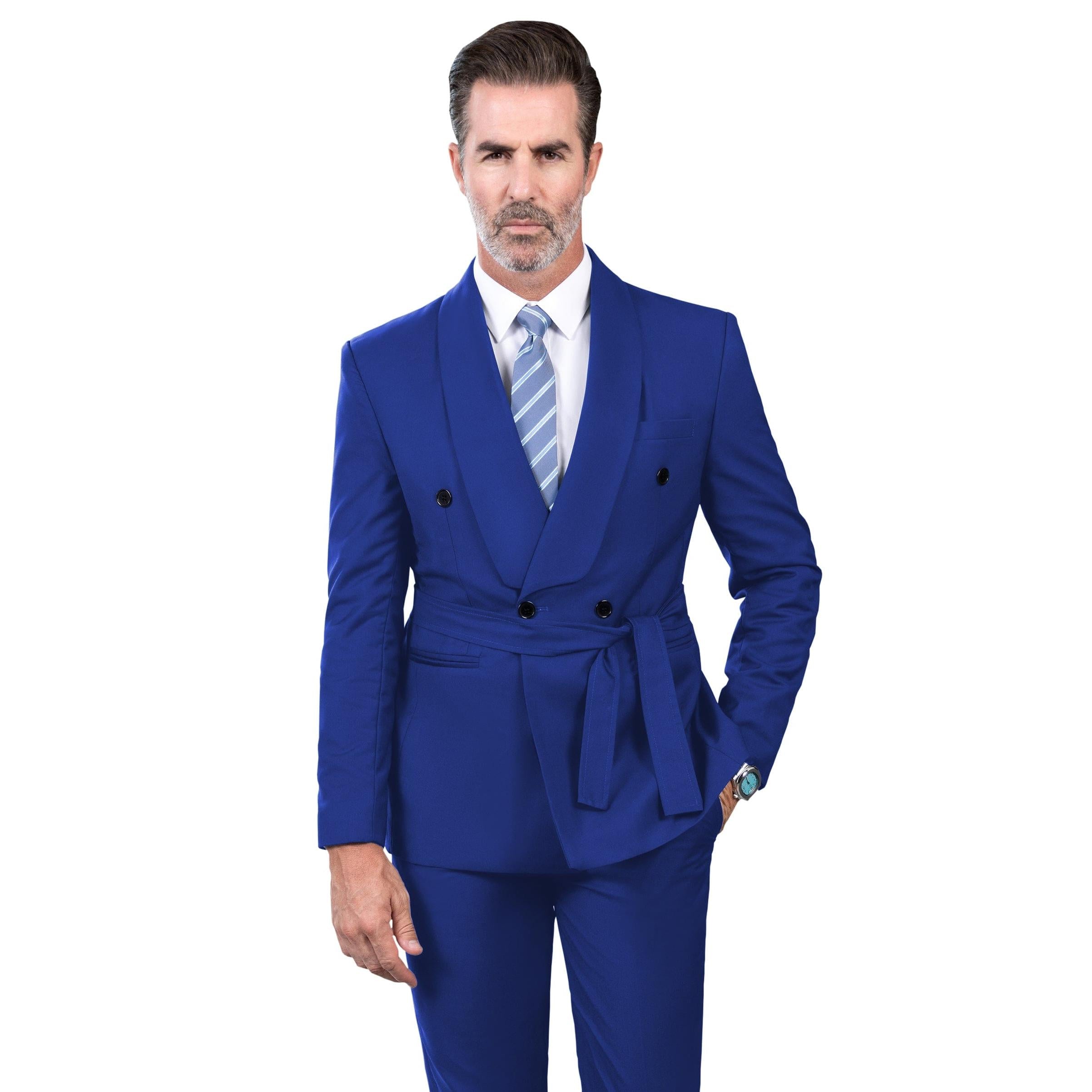 ceehuteey Fashion Casual Men's 2 Pieces  Shawl Lapel Double Breasted Suit (Blazer+Pants)