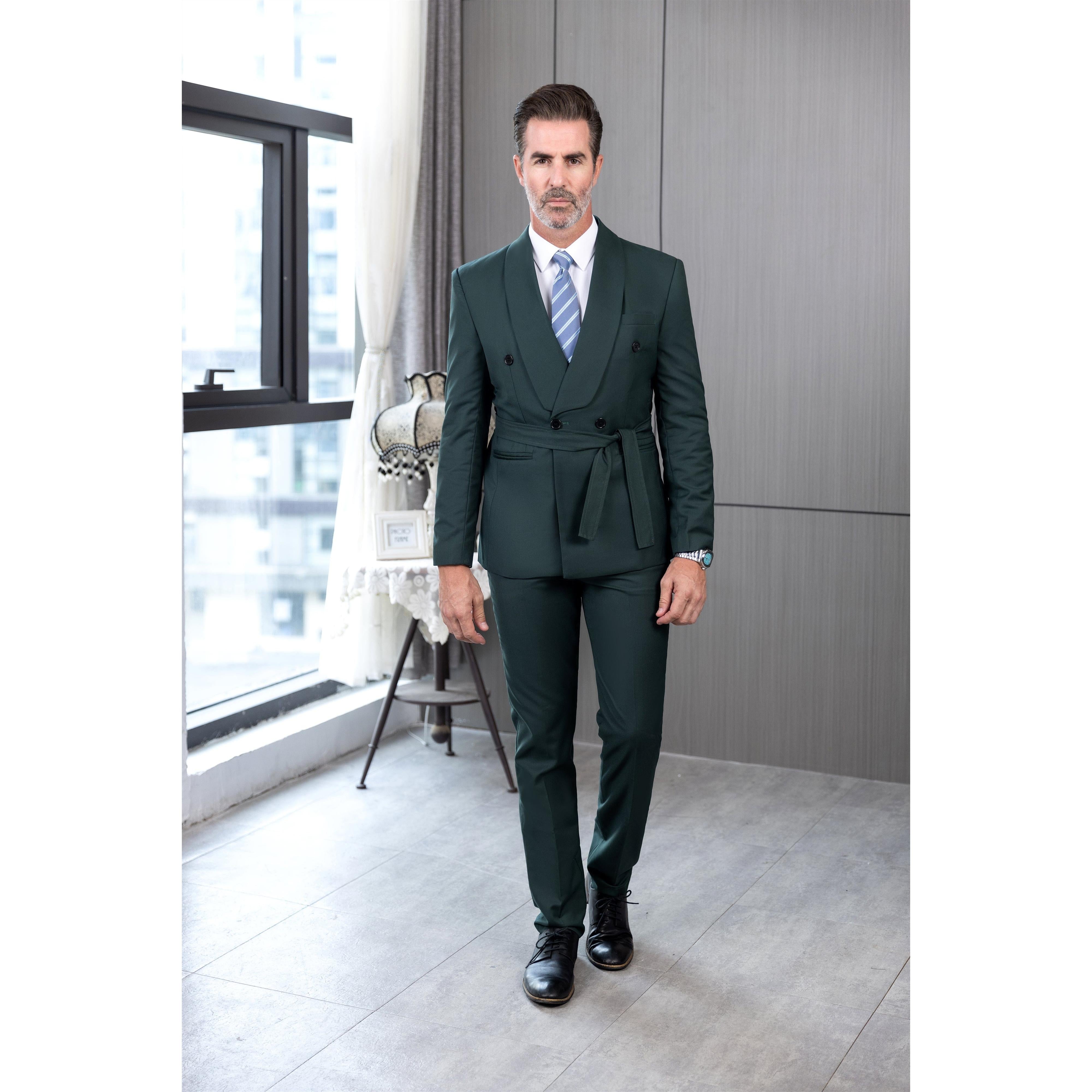 ceehuteey Fashion Casual Men's 2 Pieces  Shawl Lapel Double Breasted Suit (Blazer+Pants)