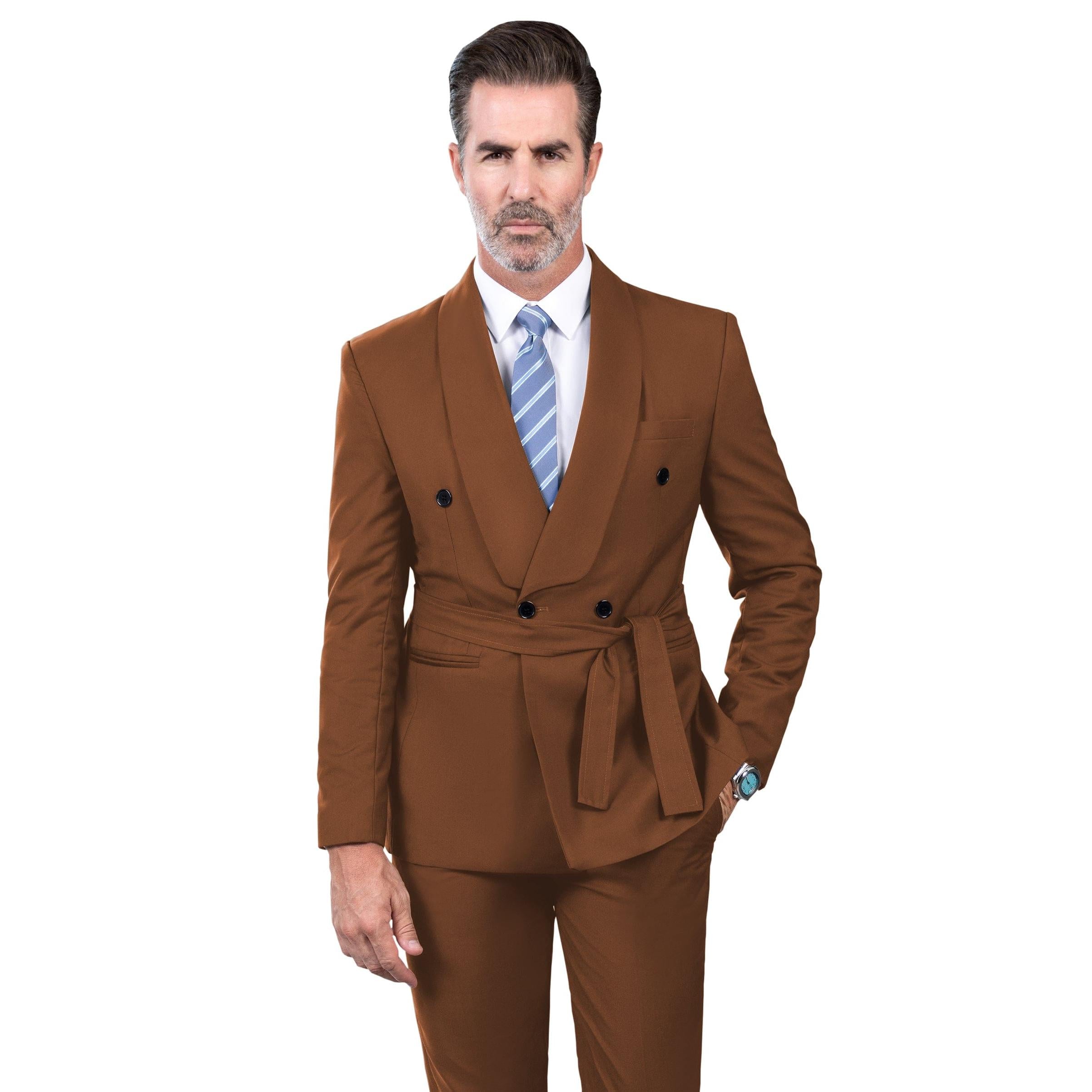 ceehuteey Fashion Casual Men's 2 Pieces  Shawl Lapel Double Breasted Suit (Blazer+Pants)