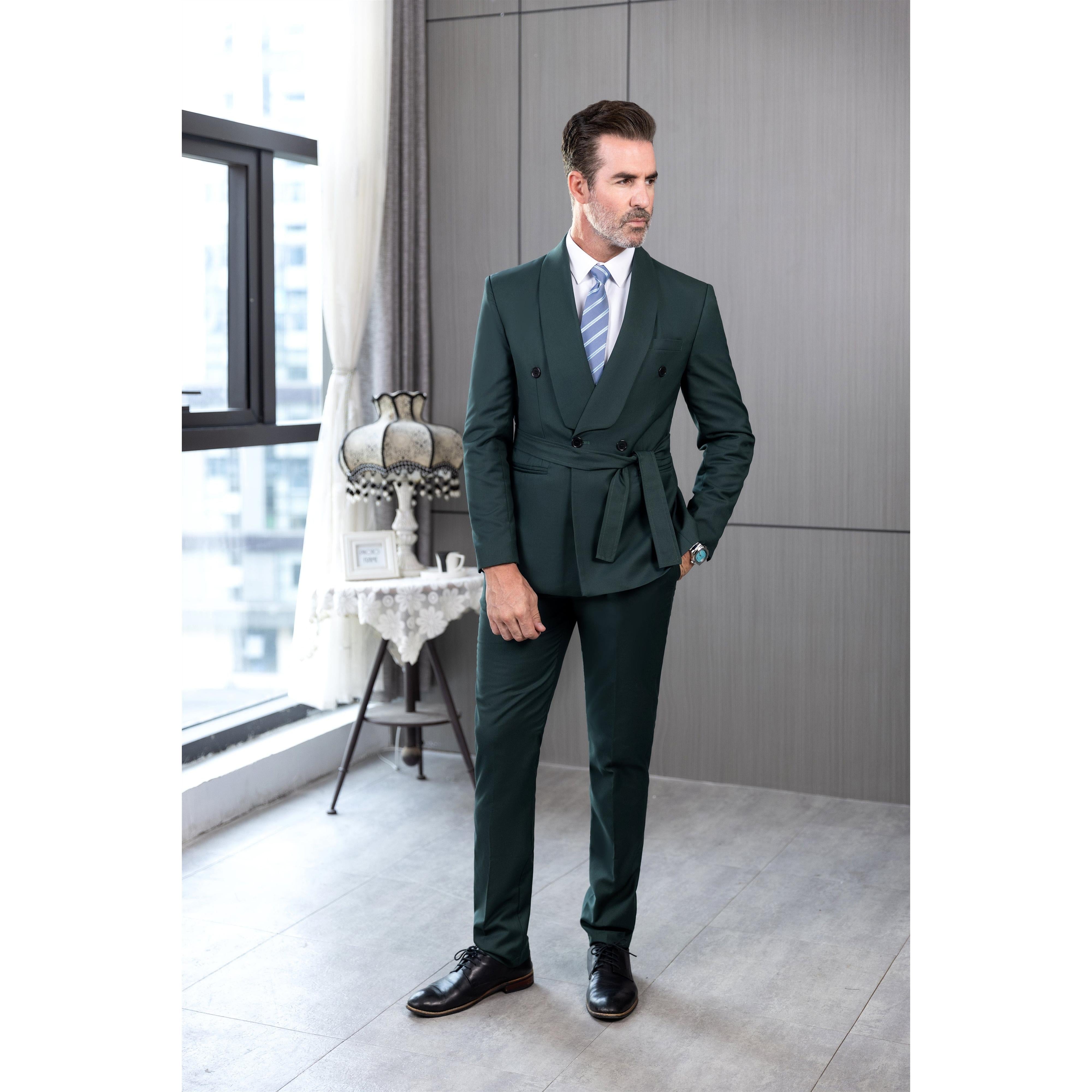 ceehuteey Fashion Casual Men's 2 Pieces  Shawl Lapel Double Breasted Suit (Blazer+Pants)