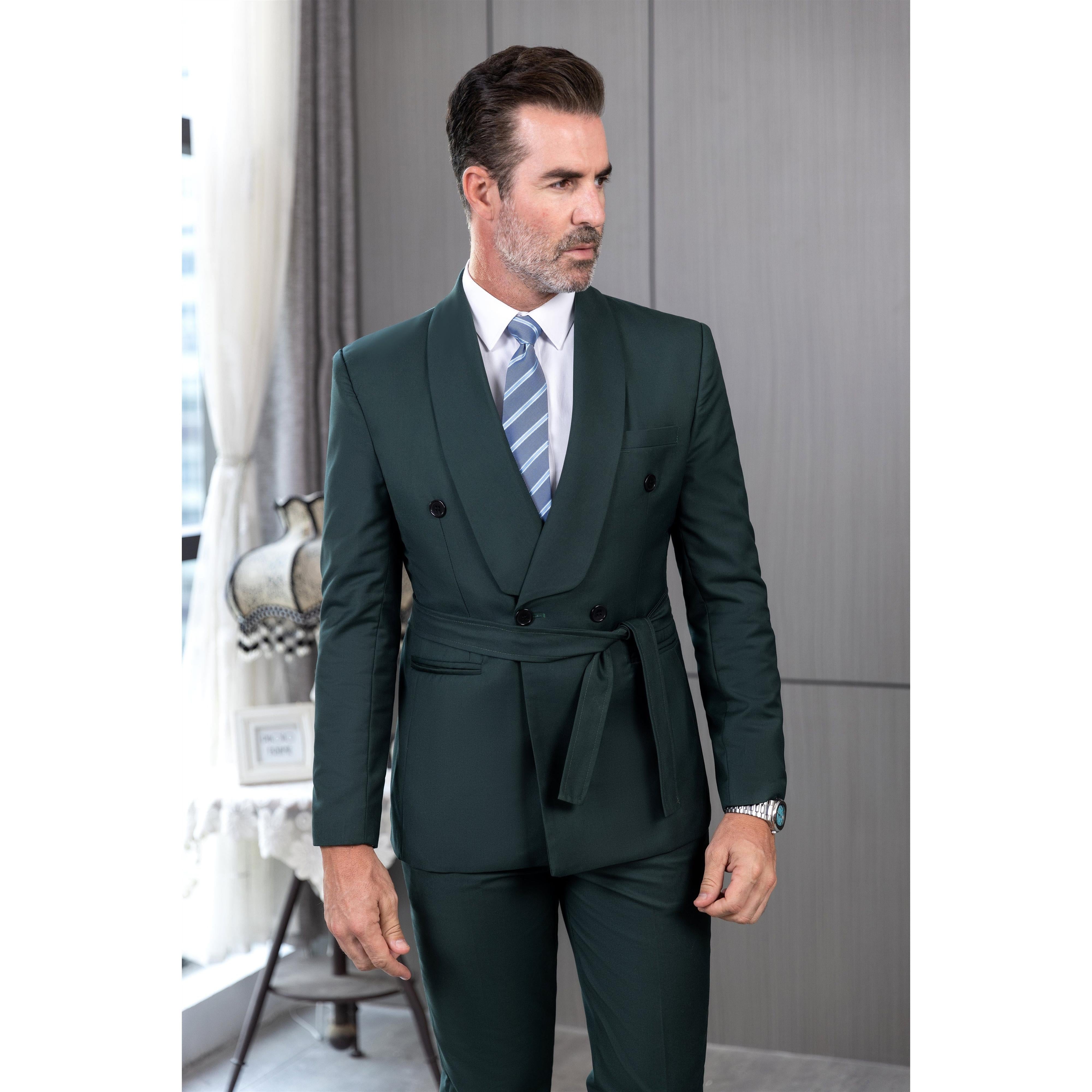 ceehuteey Fashion Casual Men's 2 Pieces  Shawl Lapel Double Breasted Suit (Blazer+Pants)