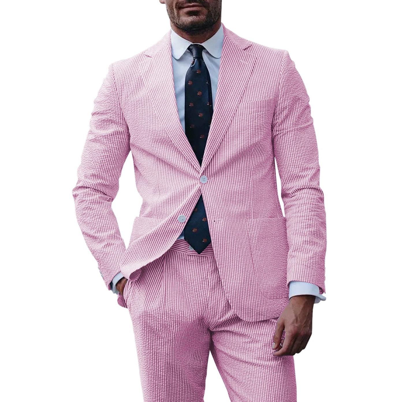 ceehuteey Fashion Men's 2-Pieces Striped Flat Notch Lapel Suit(Blazer+Pants)