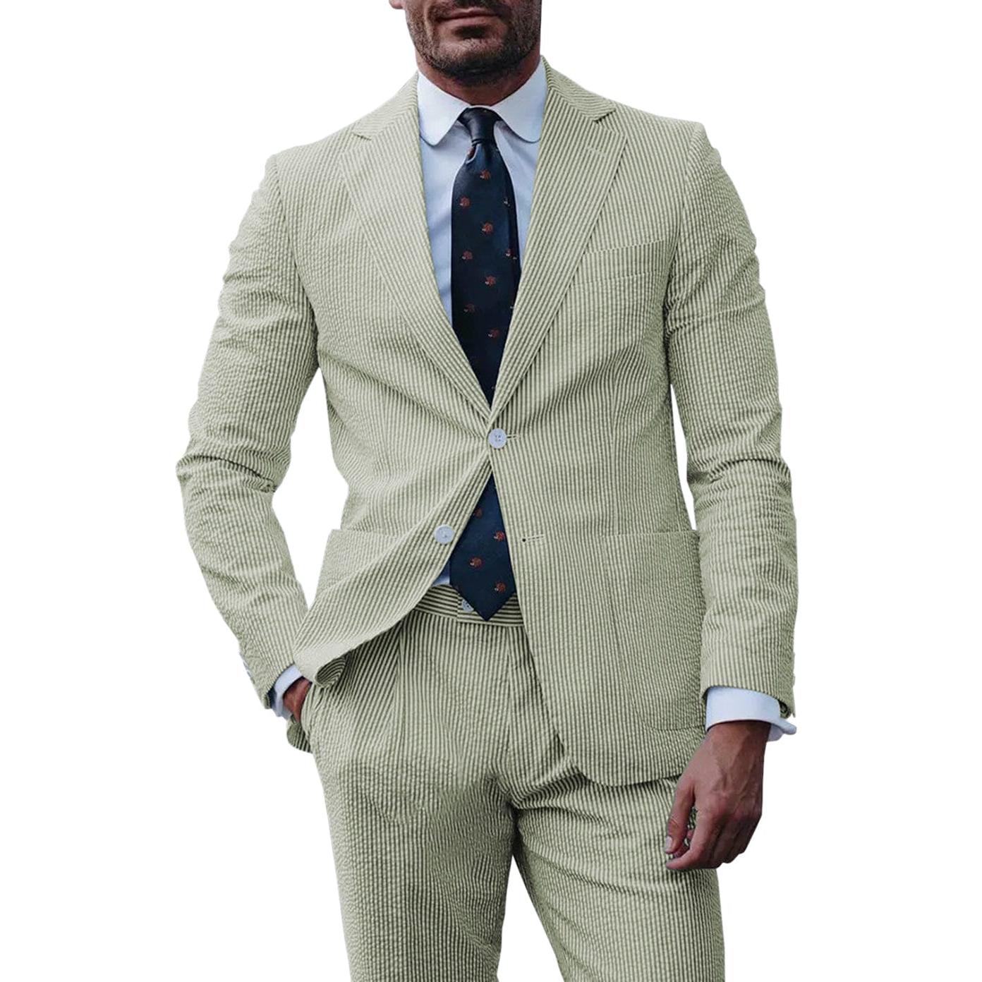 ceehuteey Fashion Men's 2-Pieces Striped Flat Notch Lapel Suit(Blazer+Pants)