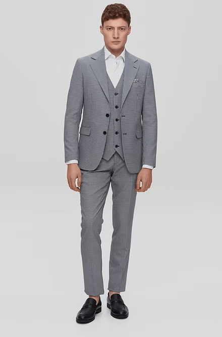 ceehuteey Fashion Men's 3 Pieces Plaid Notch Lapel Formal Solid Suit (Blazer+vest+Pants)
