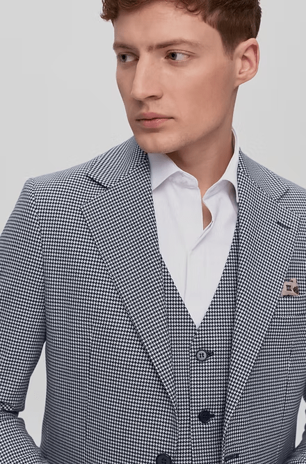 ceehuteey Fashion Men's 3 Pieces Plaid Notch Lapel Formal Solid Suit (Blazer+vest+Pants)