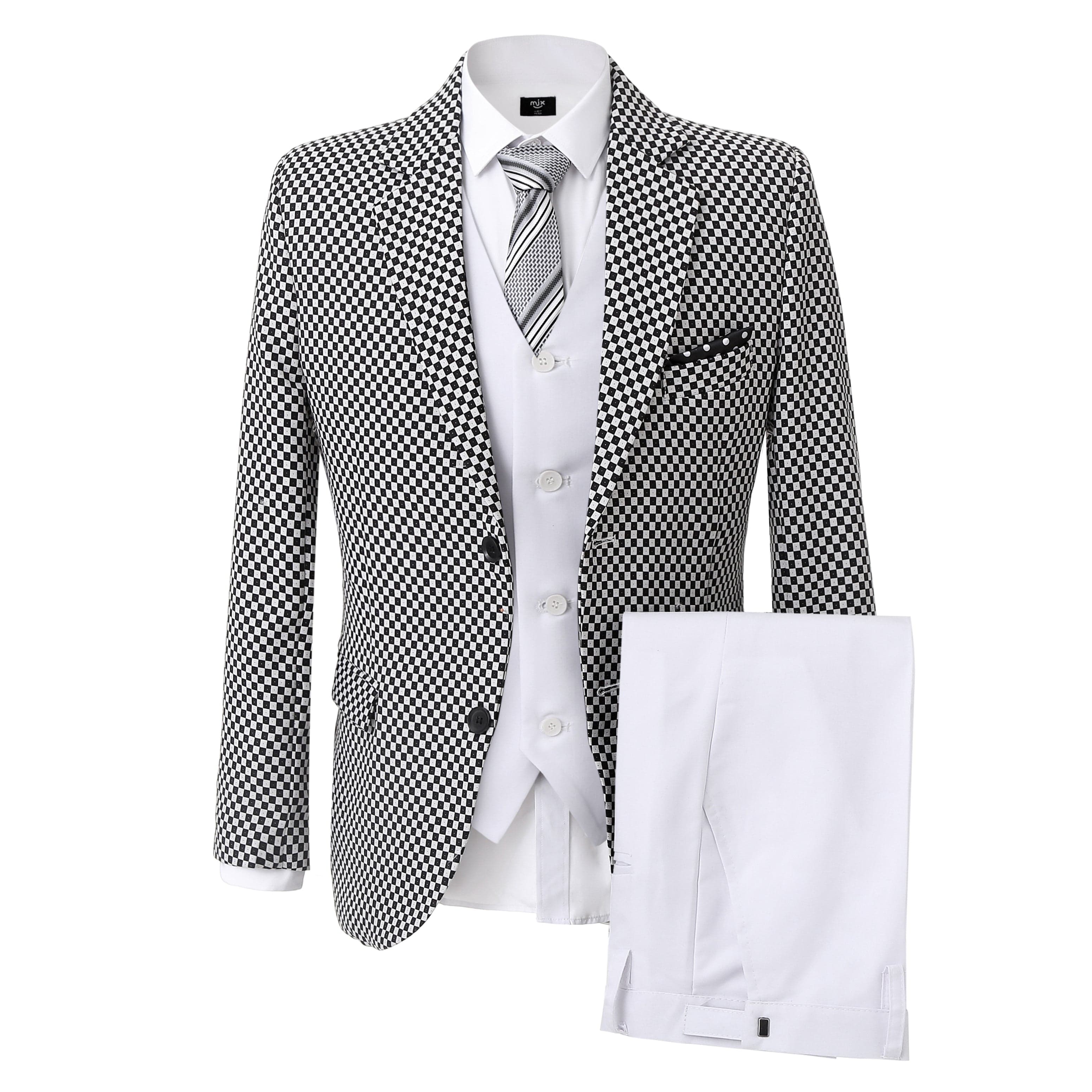 ceehuteey Fashion Men's 3 Pieces Tweed Plaid Notch Lapel Suit Men for Wedding Or Party (Blazer+vest+Pants)