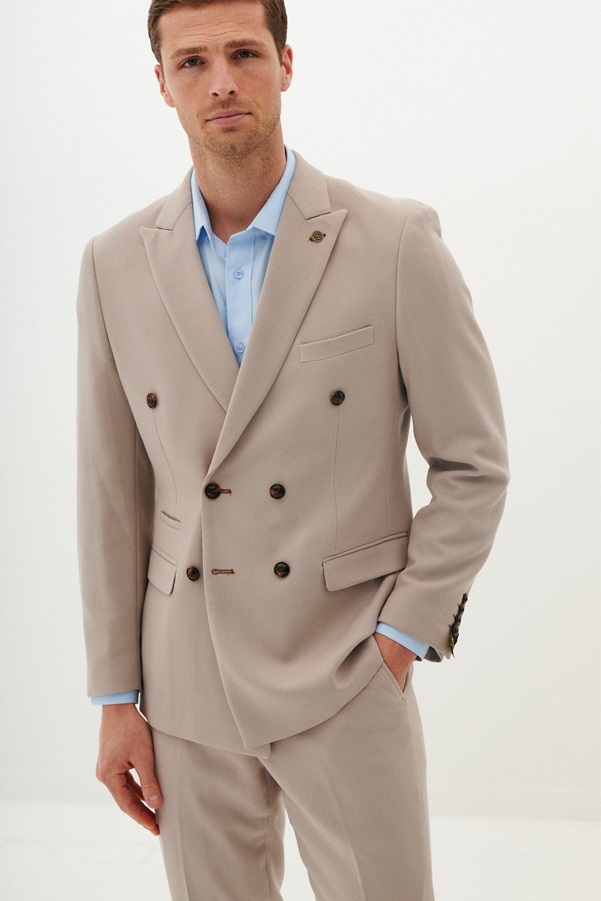ceehuteey Formal Fashion Handsome Beige Men's Suit Double Breasted 2 Piece Business Tuxedos (Blazer+Pants)
