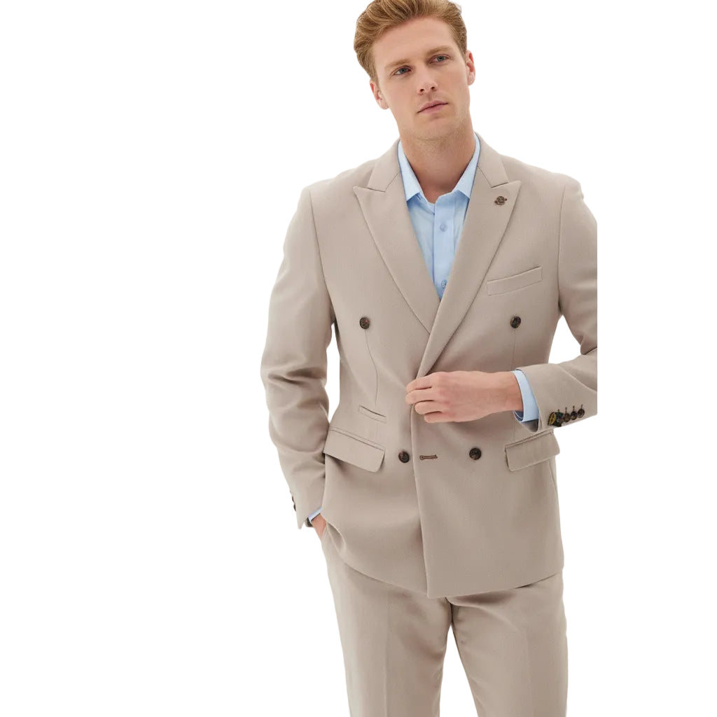 ceehuteey Formal Fashion Handsome Beige Men's Suit Double Breasted 2 Piece Business Tuxedos (Blazer+Pants)