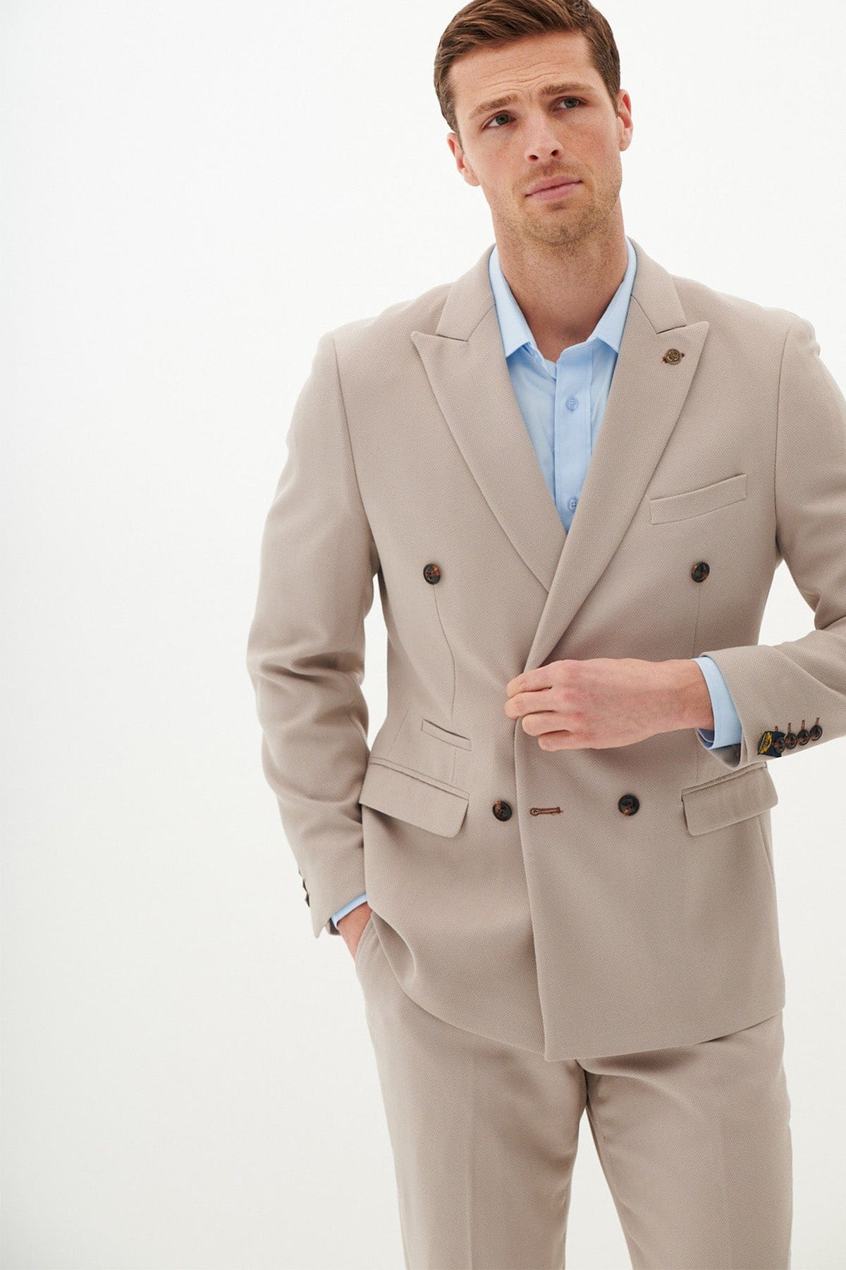 ceehuteey Formal Fashion Handsome Beige Men's Suit Double Breasted 2 Piece Business Tuxedos (Blazer+Pants)