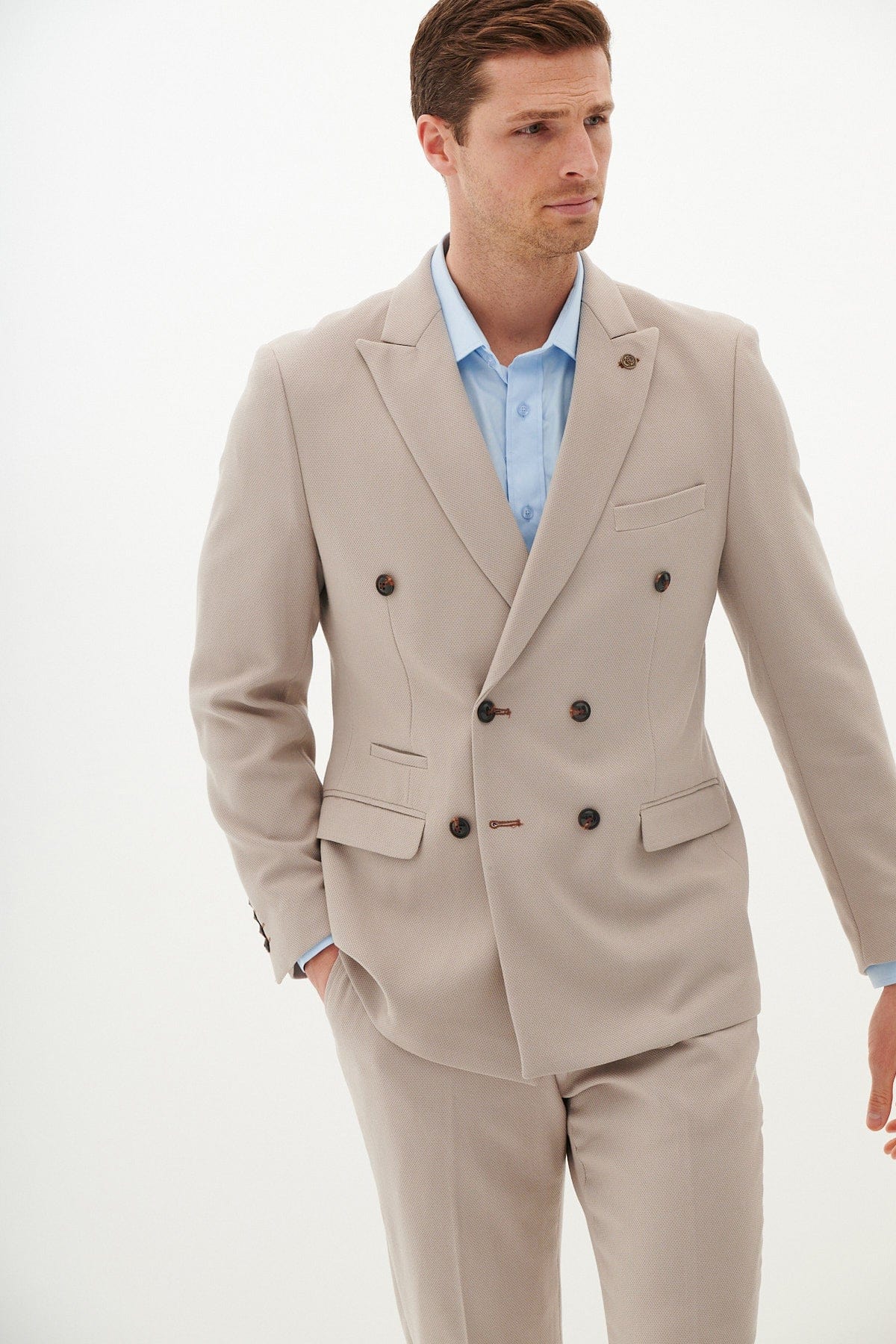 ceehuteey Formal Fashion Handsome Beige Men's Suit Double Breasted 2 Piece Business Tuxedos (Blazer+Pants)