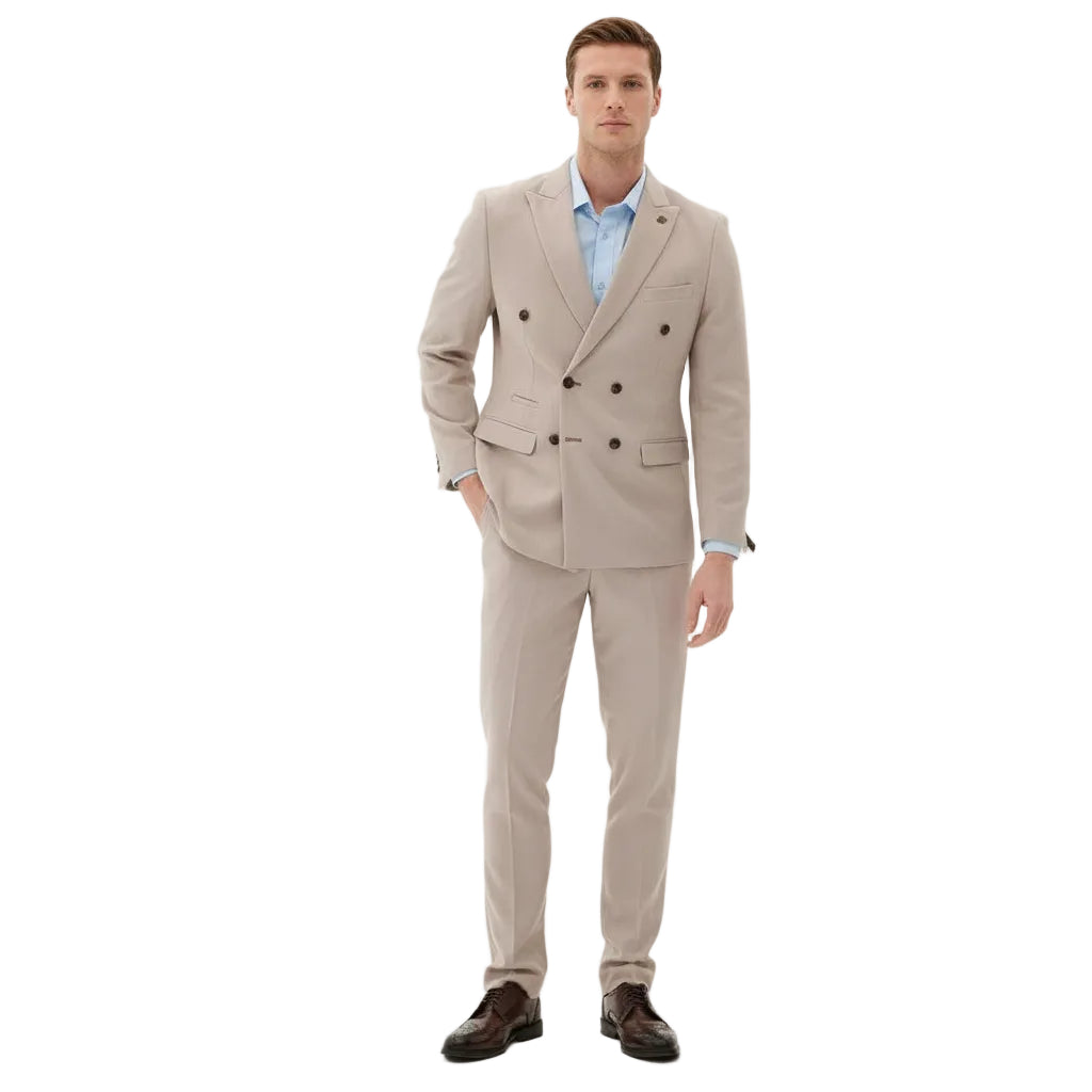 ceehuteey Formal Fashion Handsome Beige Men's Suit Double Breasted 2 Piece Business Tuxedos (Blazer+Pants)