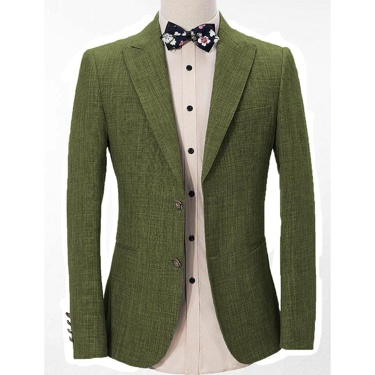 ceehuteey Formal Linen Men's Regular Peak Lapel Blazer