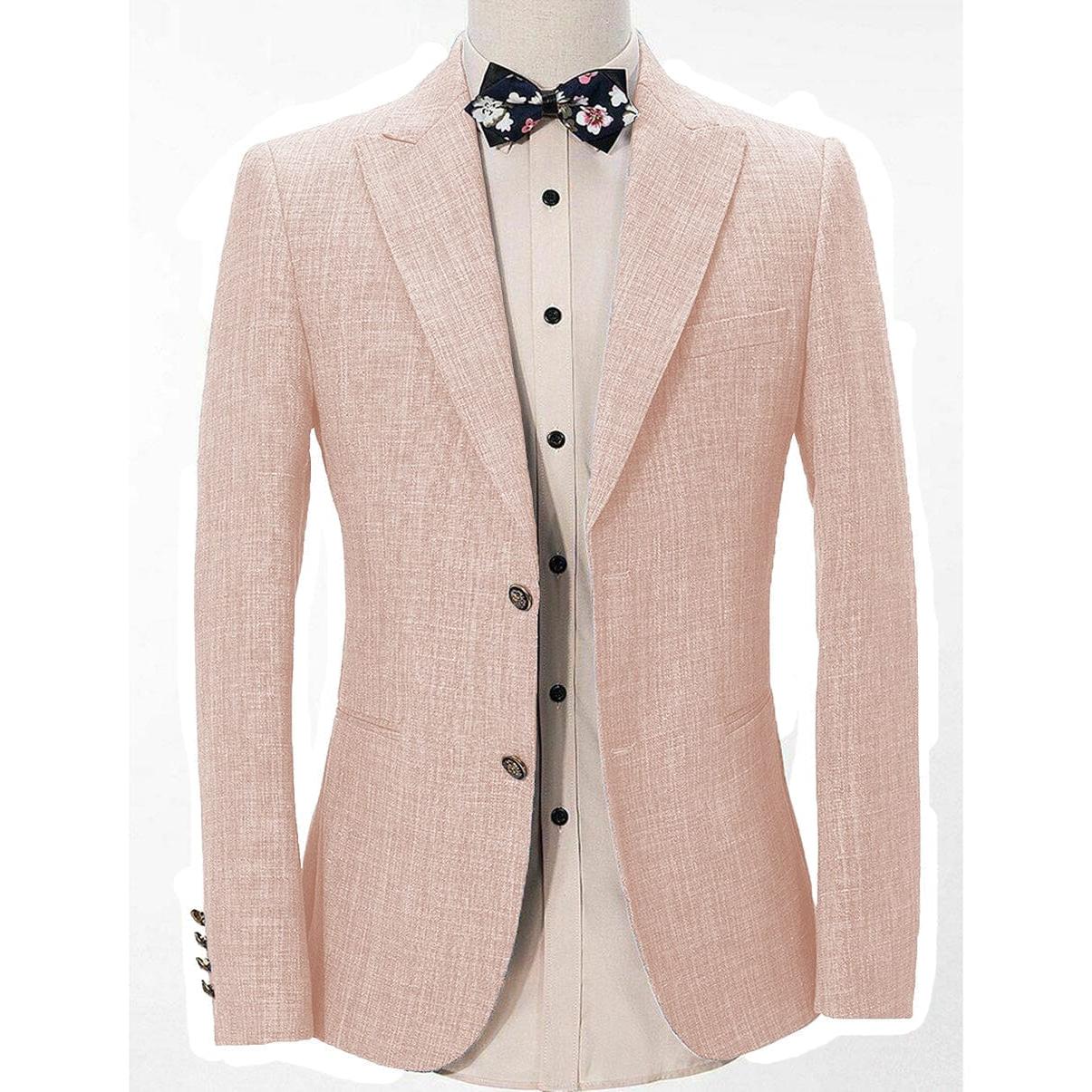 ceehuteey Formal Linen Men's Regular Peak Lapel Blazer