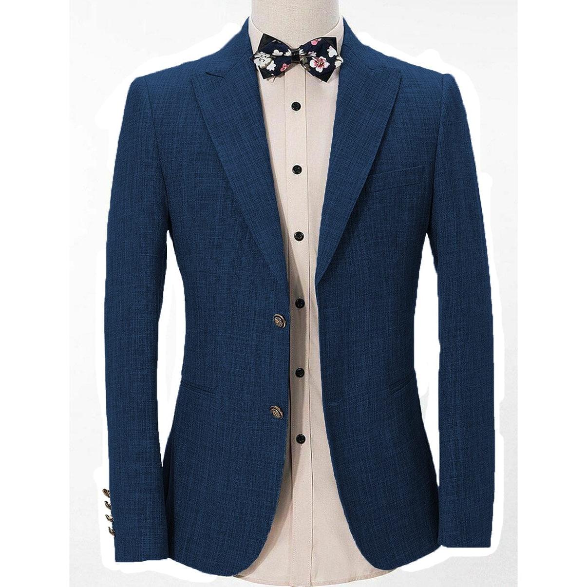 ceehuteey Formal Linen Men's Regular Peak Lapel Blazer
