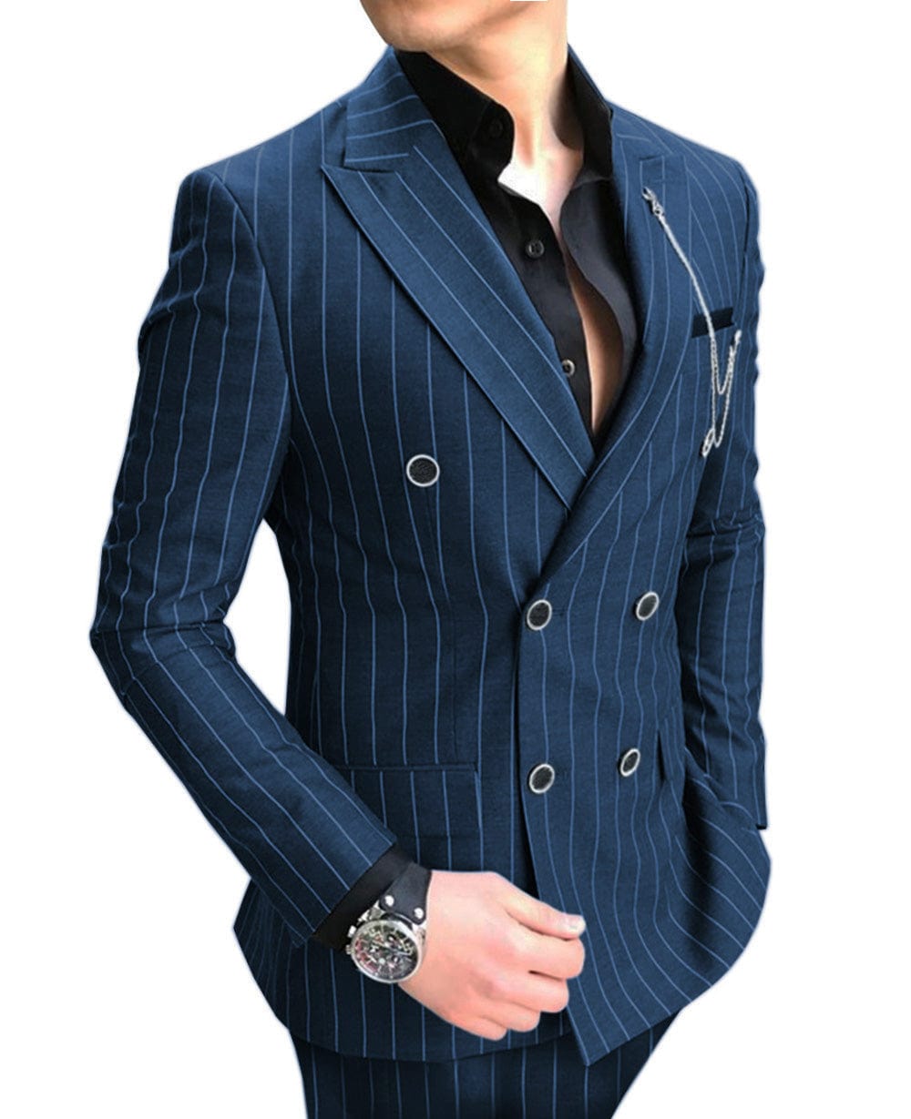 ceehuteey Formal Men's 2 Pieces Pinstripe Suit Peak Lapel Striped Tuxedos (Blazer+Pants)