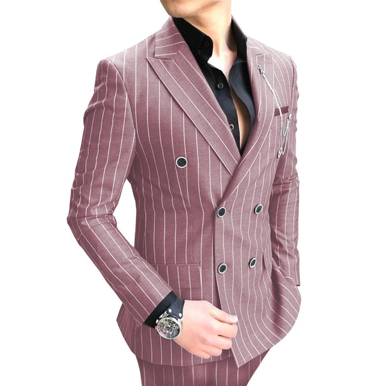 ceehuteey Formal Men's 2 Pieces Pinstripe Suit Peak Lapel Striped Tuxedos (Blazer+Pants)